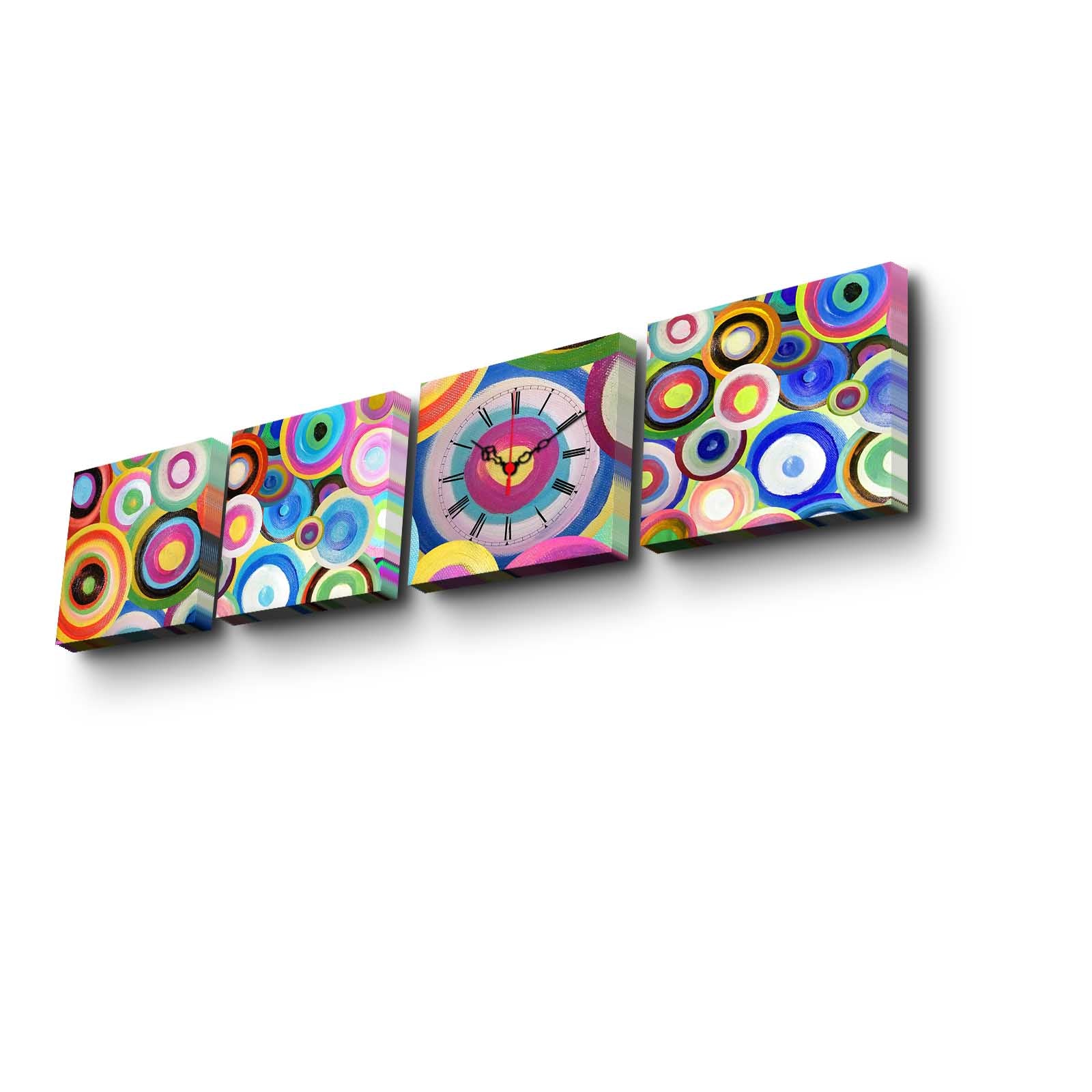 Relógio de Parede em Tela (4 Peças) Multicor — Camurça 100%, Moldura de Madeira, 42x63 cm