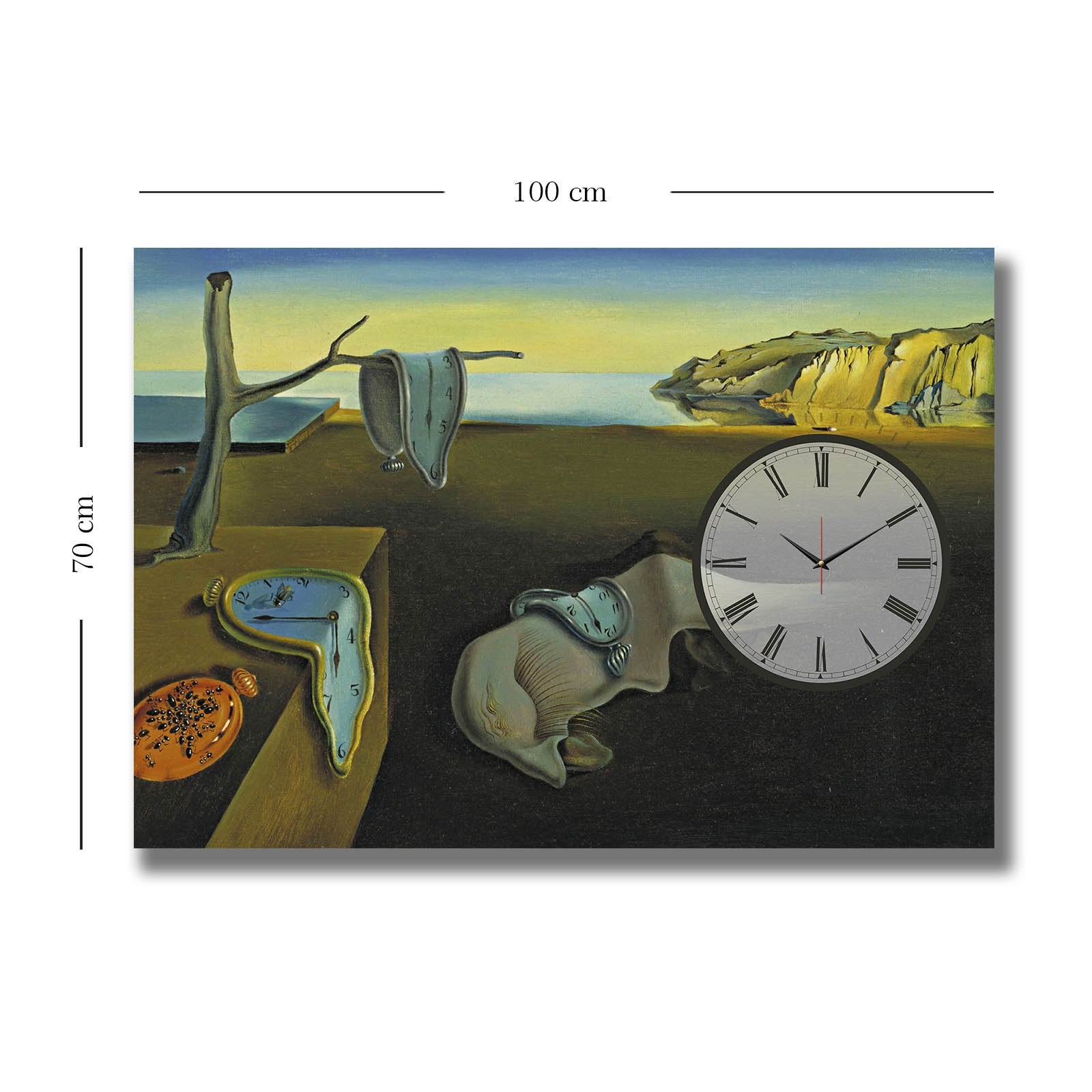 Relógio de Parede Decorativo em Tela Multicolor 70x100 cm — Canvas tipo camurça 100% e moldura de madeira 2,8 cm