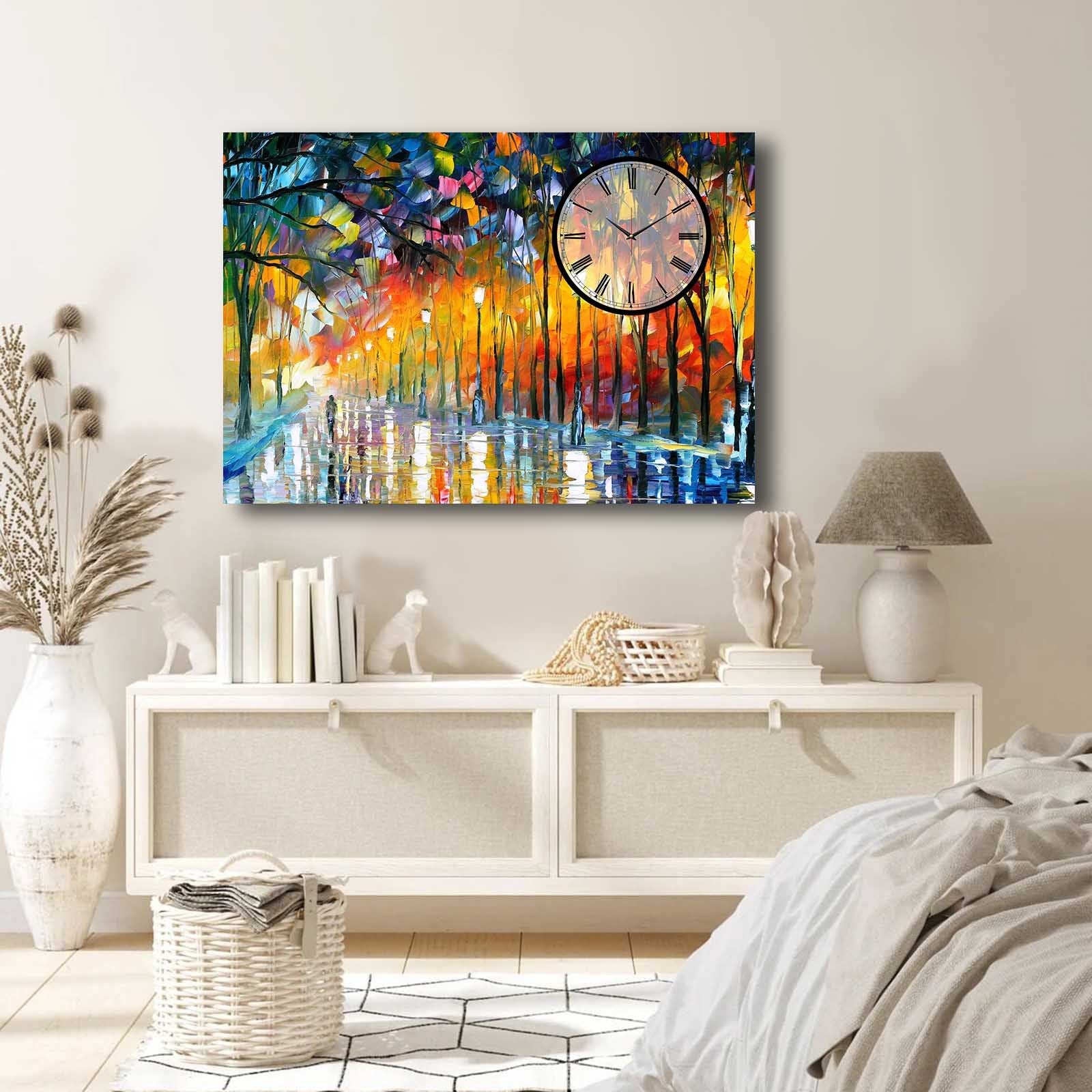 Relógio de Parede em Tela Decorativa 70x100 cm Multicolor – Suede 100% com Moldura de Madeira 2,8 cm (70100CS-004)