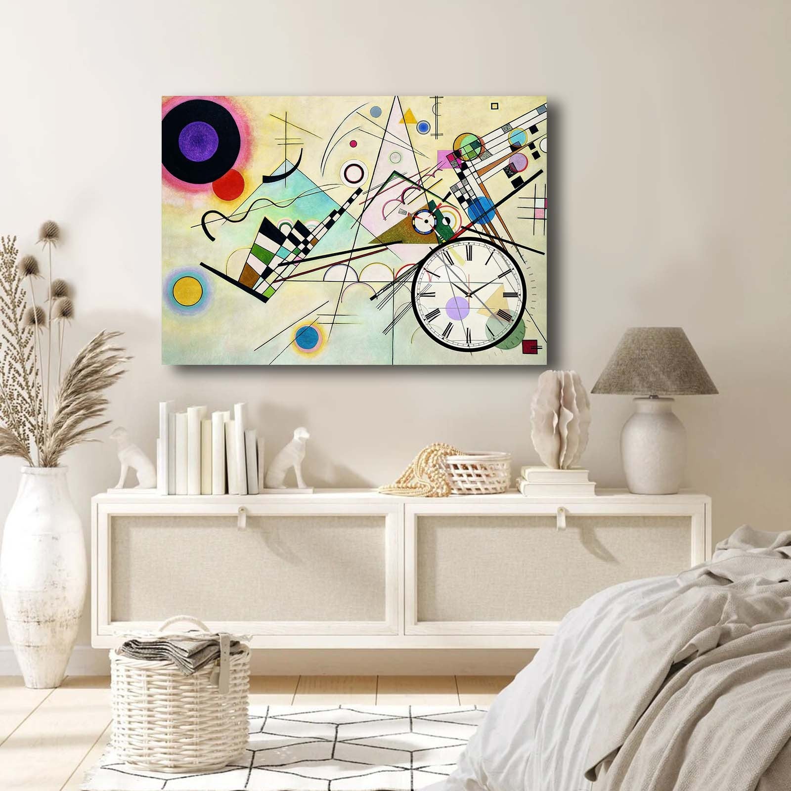 Relógio de Parede em Tela Decorativa Multicolor 70x100 cm, Canvas de Camurça 100% com Moldura de Madeira (2,8 cm) – 70100CS-005