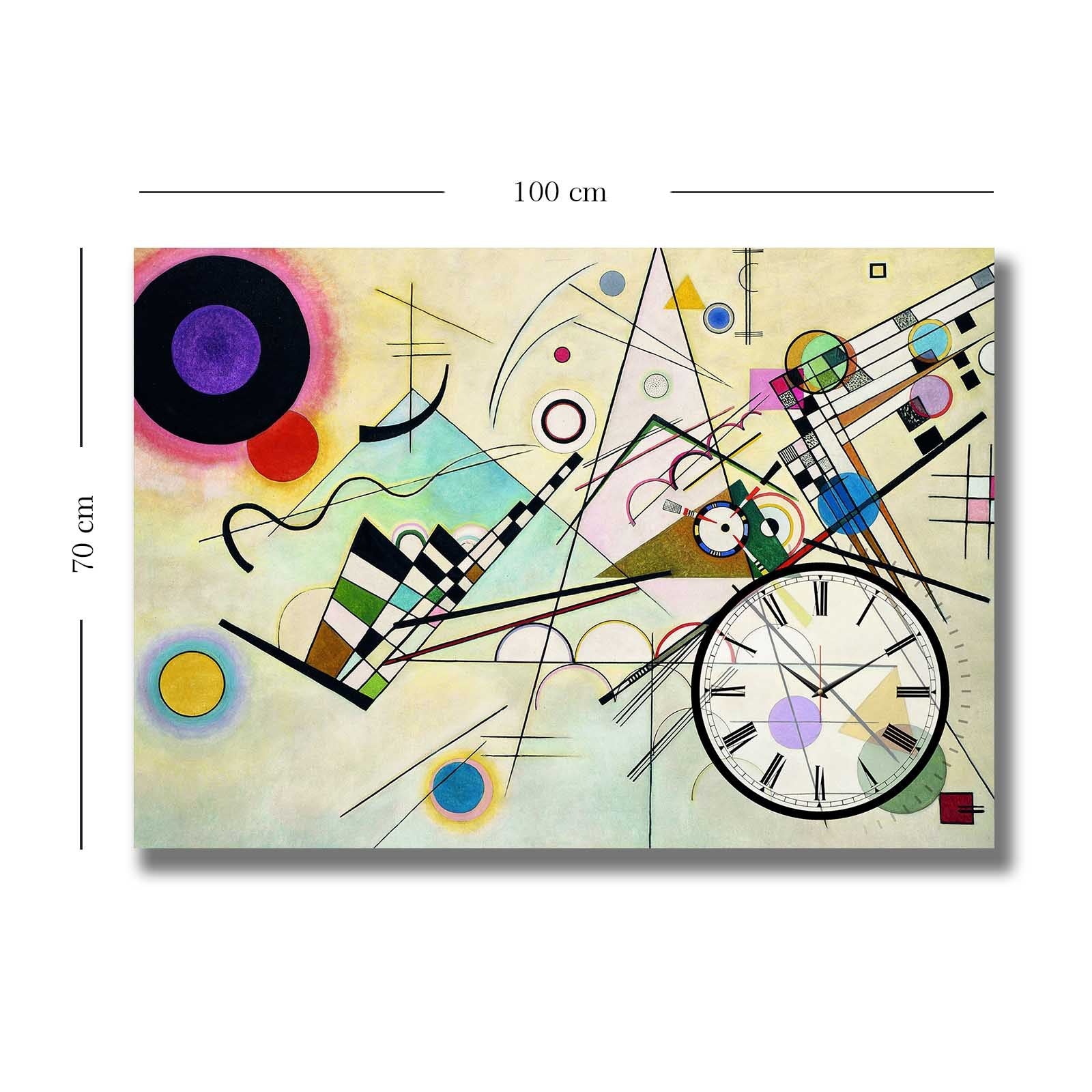 Relógio de Parede em Tela Decorativa Multicolor 70x100 cm, Canvas de Camurça 100% com Moldura de Madeira (2,8 cm) – 70100CS-005