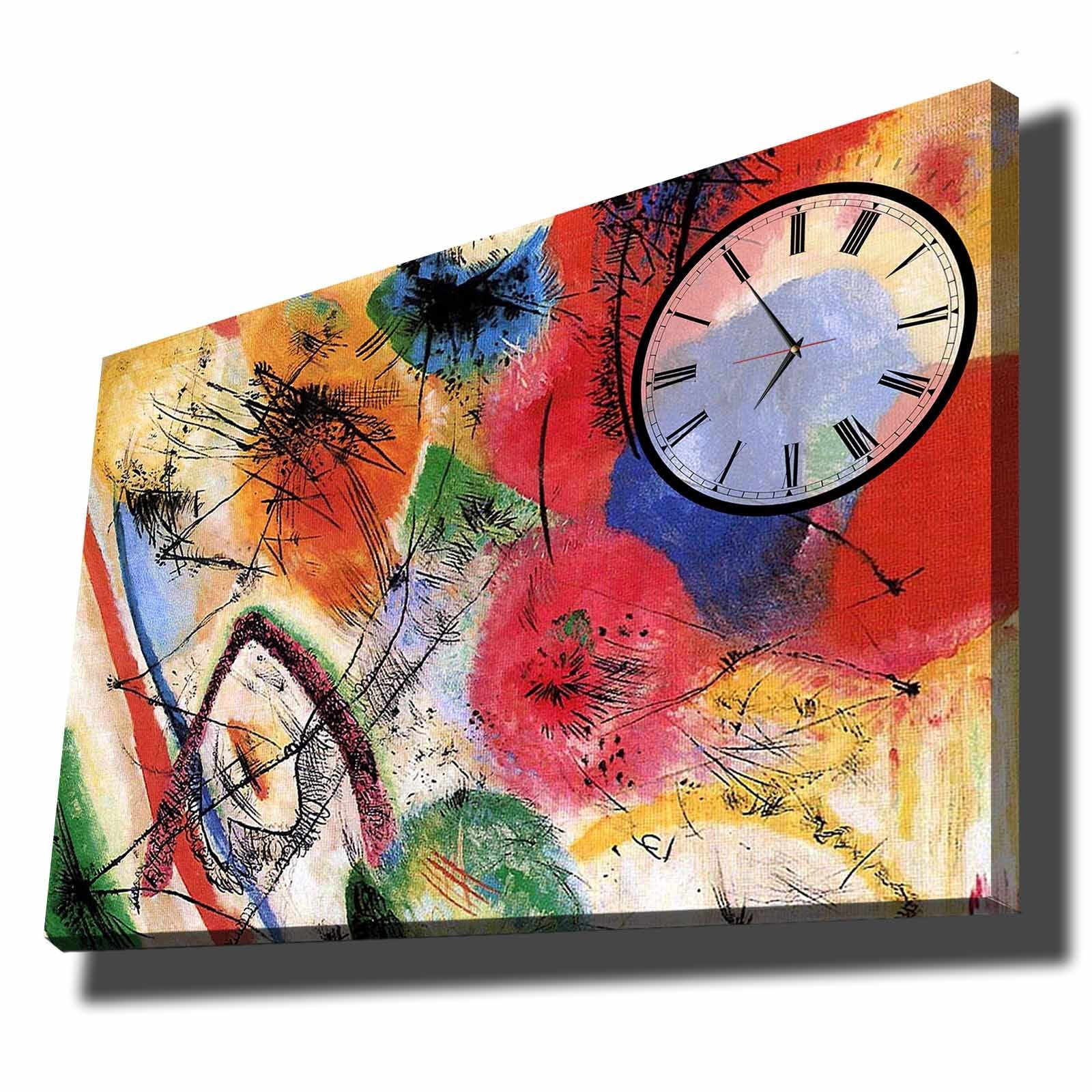 Relógio de Parede Decorativo em Tela Suede Multicolor 70x100 cm com Moldura de Madeira 2,8 cm