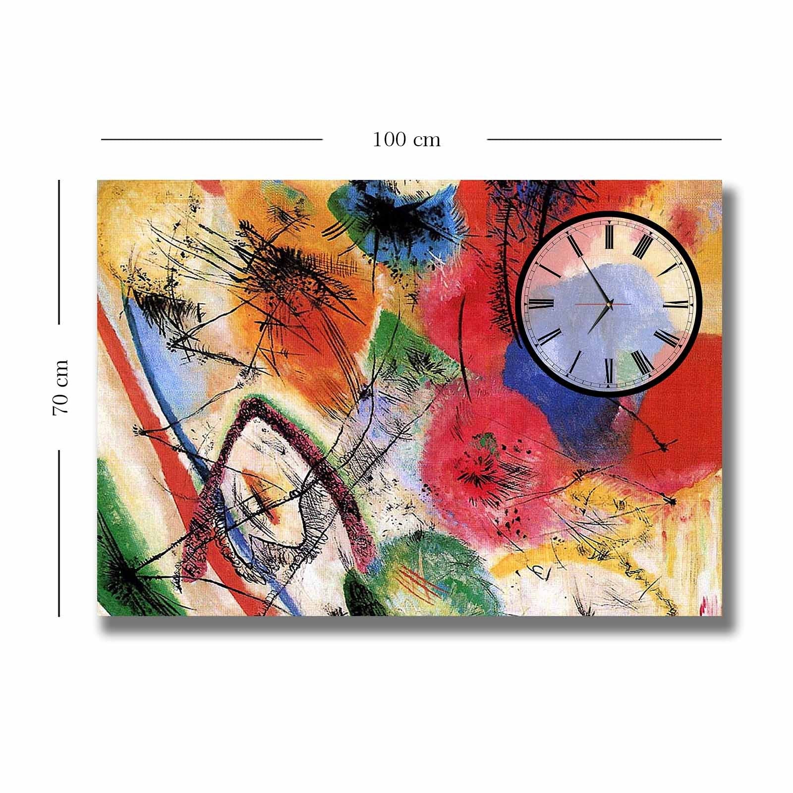 Relógio de Parede Decorativo em Tela Suede Multicolor 70x100 cm com Moldura de Madeira 2,8 cm