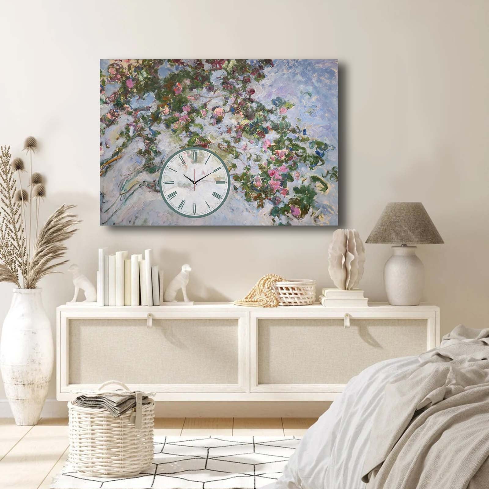Relógio de Parede Decorativo em Tela Suede 70x100 cm Multicolor com Moldura de Madeira (2,8 cm) – 70100CS-010