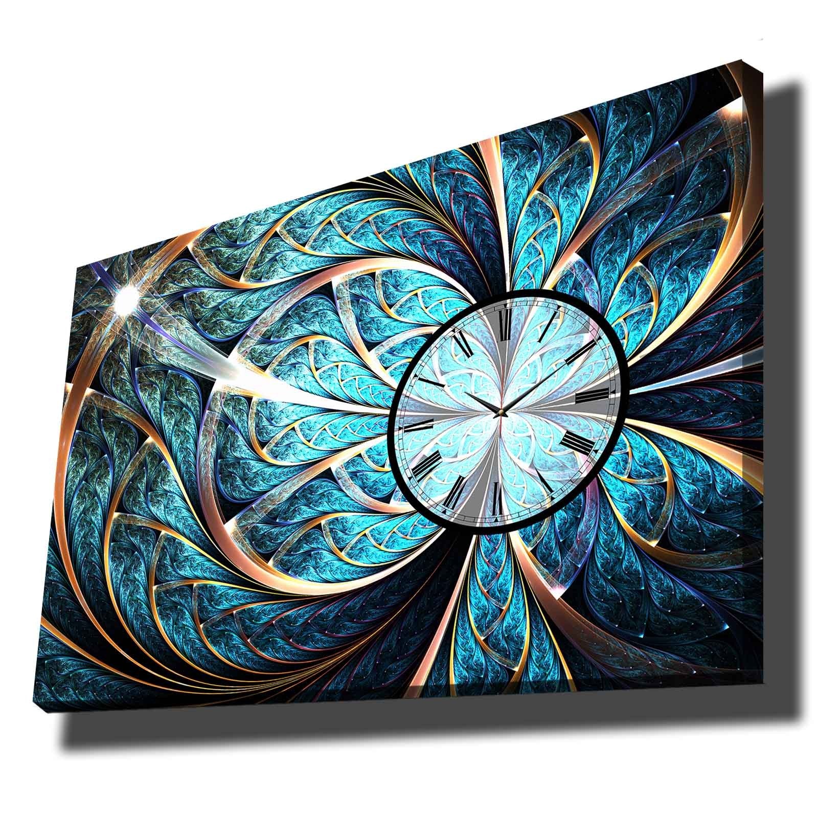 Relógio de Parede em Tela Decorativa Multicolor 70x100 cm | Tela de Camurça 100% | Moldura de Madeira 2,8 cm