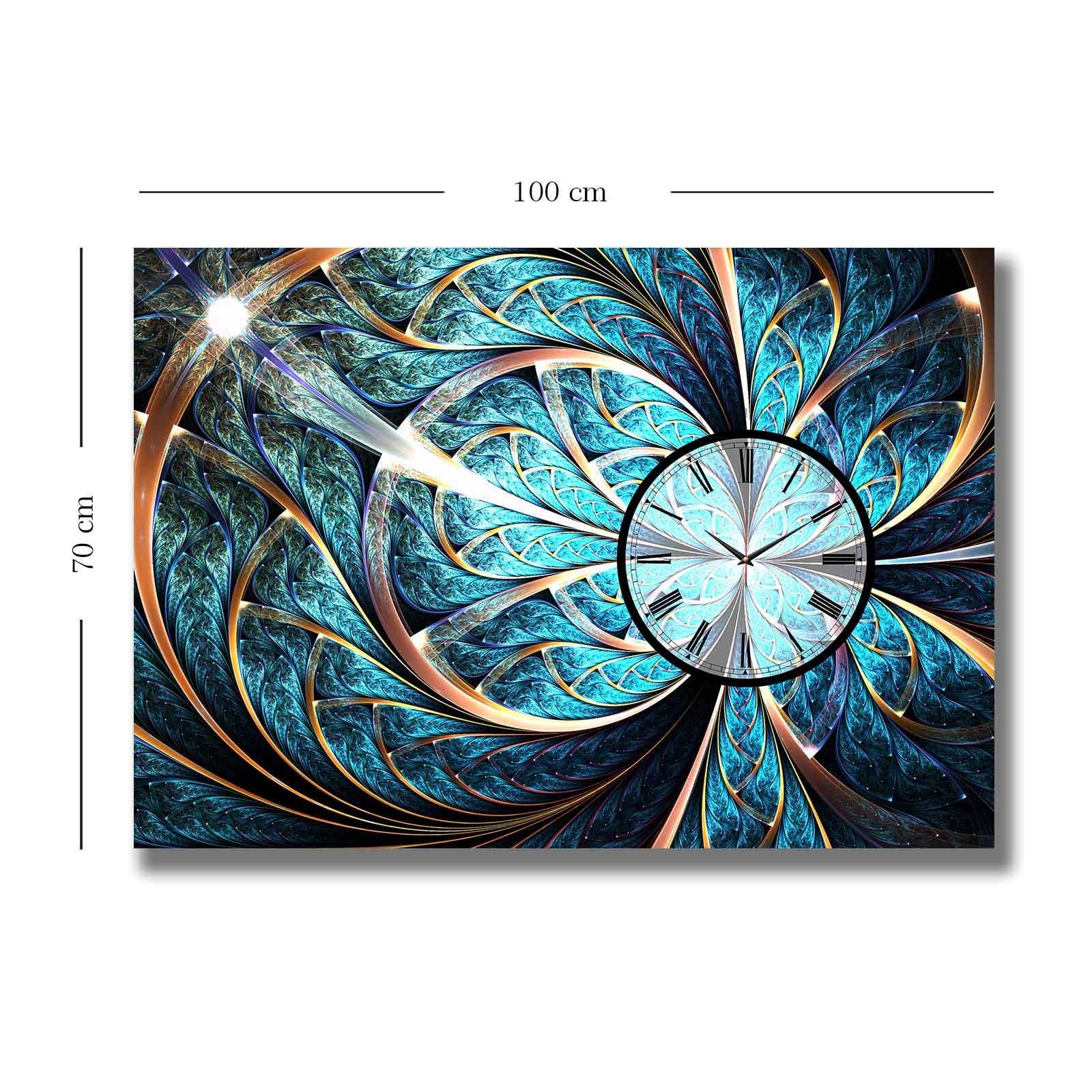 Relógio de Parede em Tela Decorativa Multicolor 70x100 cm | Tela de Camurça 100% | Moldura de Madeira 2,8 cm