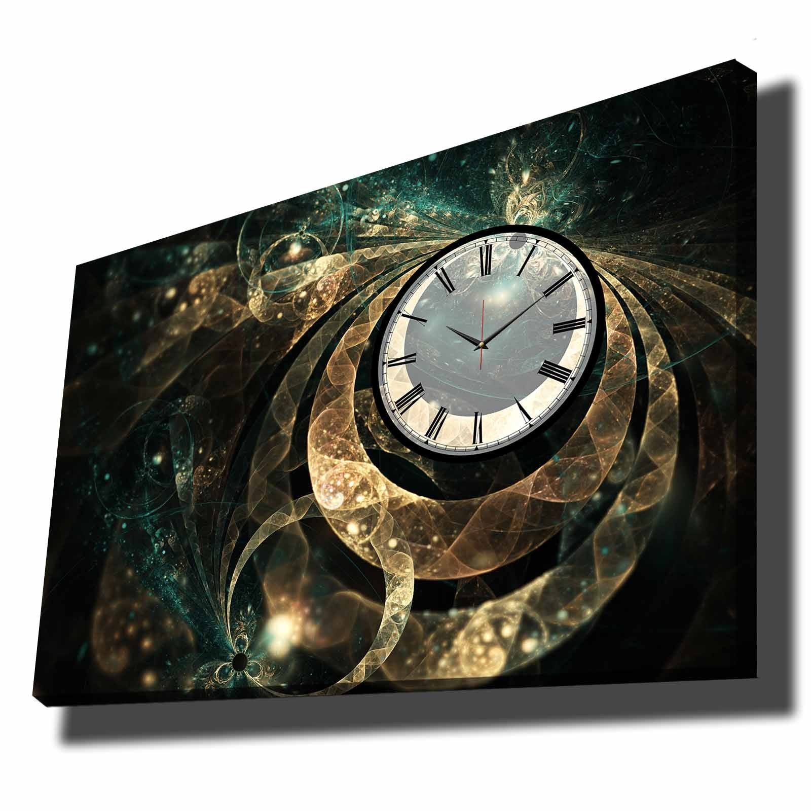 Relógio de Parede em Tela Decorativa Multicolor 70x100 cm (Suede 100%) com Moldura de Madeira 2,8 cm — 70100CS-015