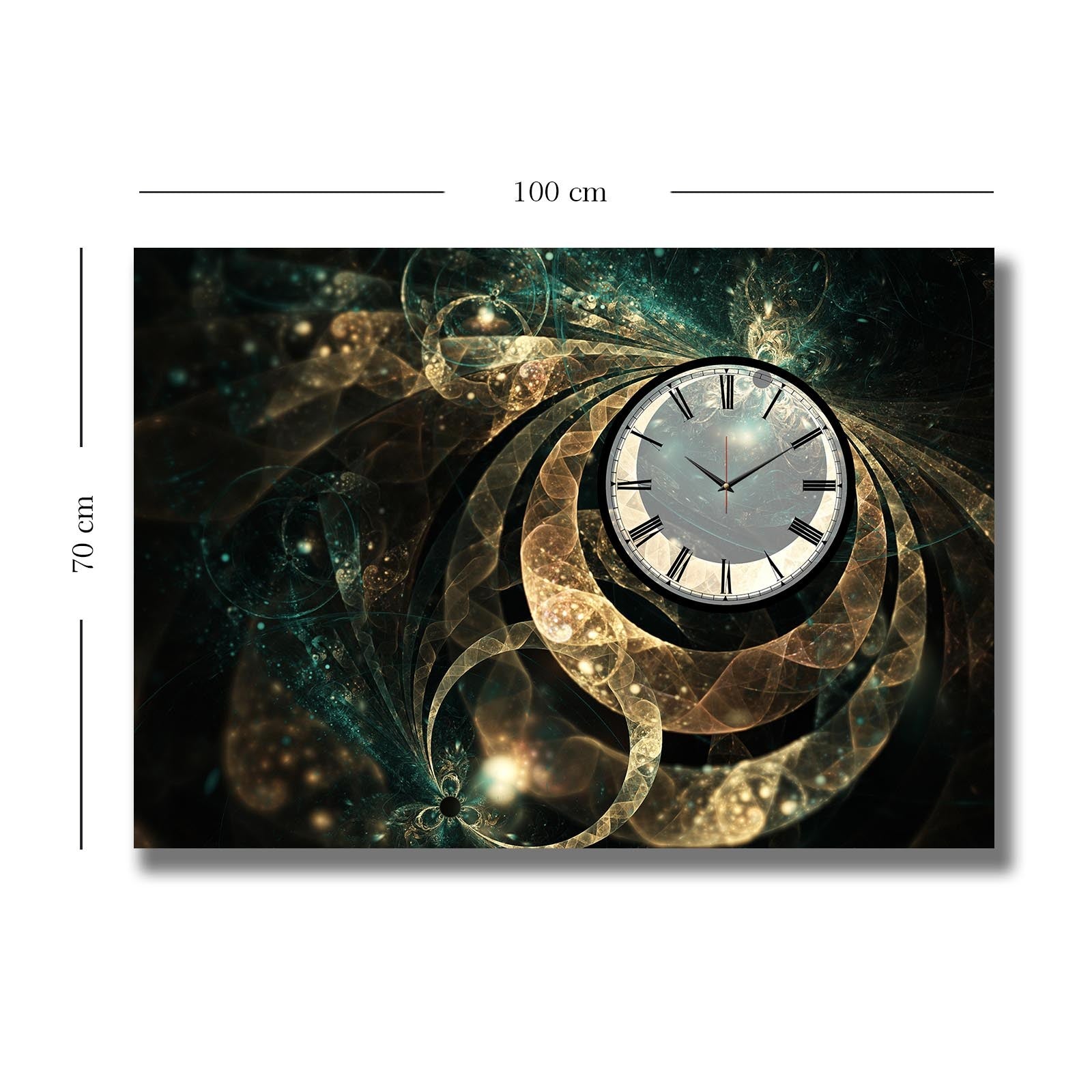 Relógio de Parede em Tela Decorativa Multicolor 70x100 cm (Suede 100%) com Moldura de Madeira 2,8 cm — 70100CS-015