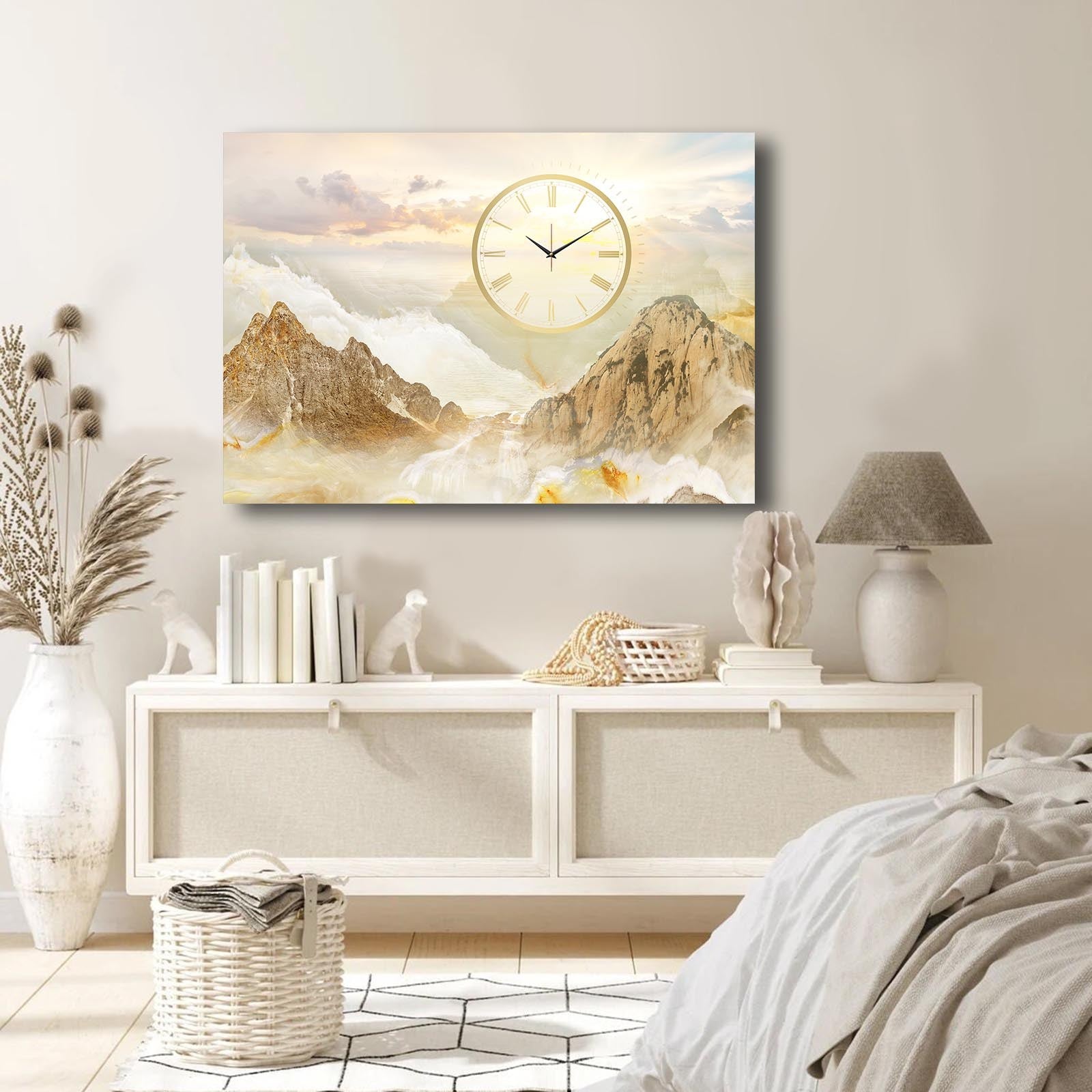 Relógio de Parede Decorativo em Tela Suede Multicolor 70x100 cm com Moldura de Madeira 2,8 cm