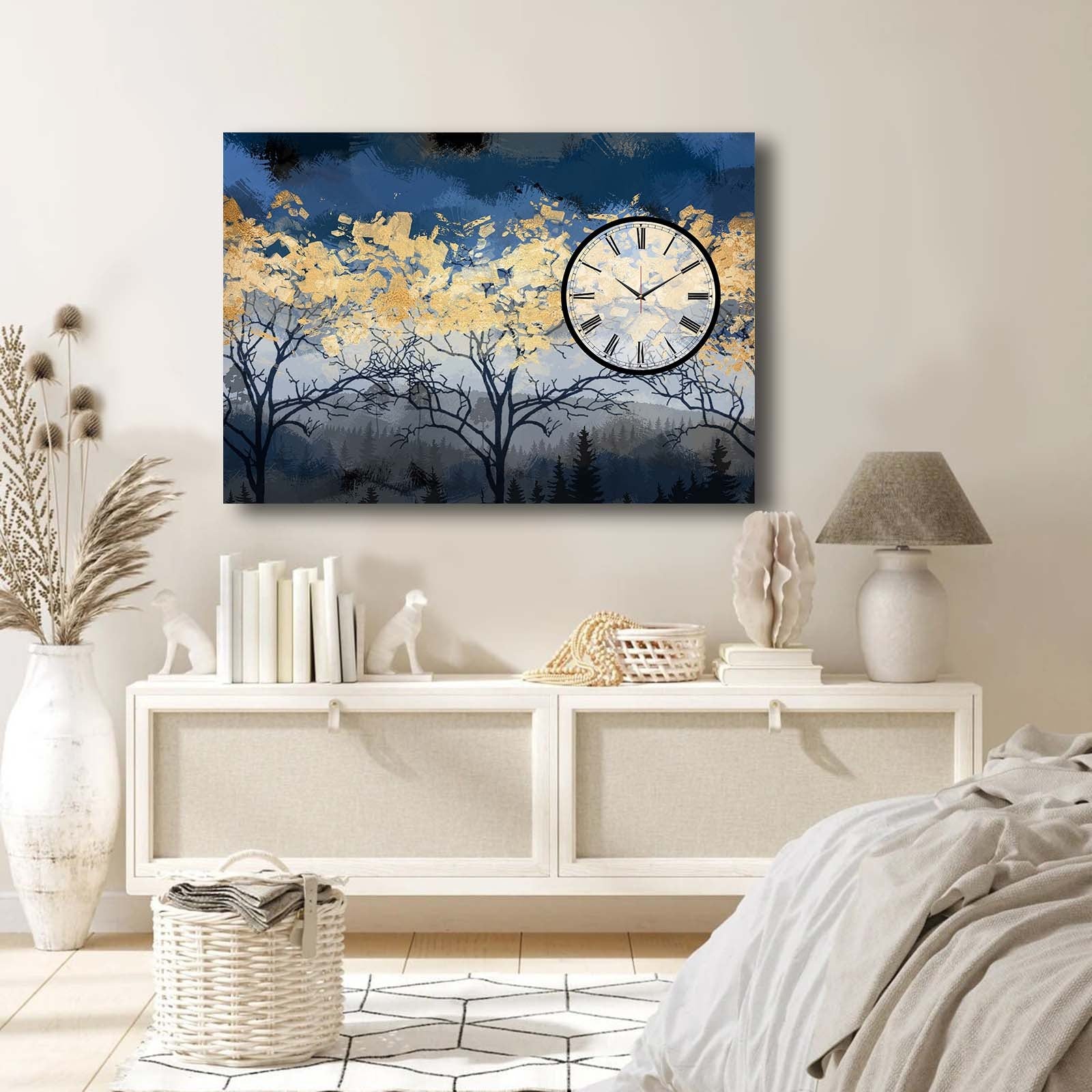 Relógio de Parede em Tela Decorativa Multicolor 70x100 cm – Suede 100% com Moldura de Madeira 2,8 cm | 70100CS-018