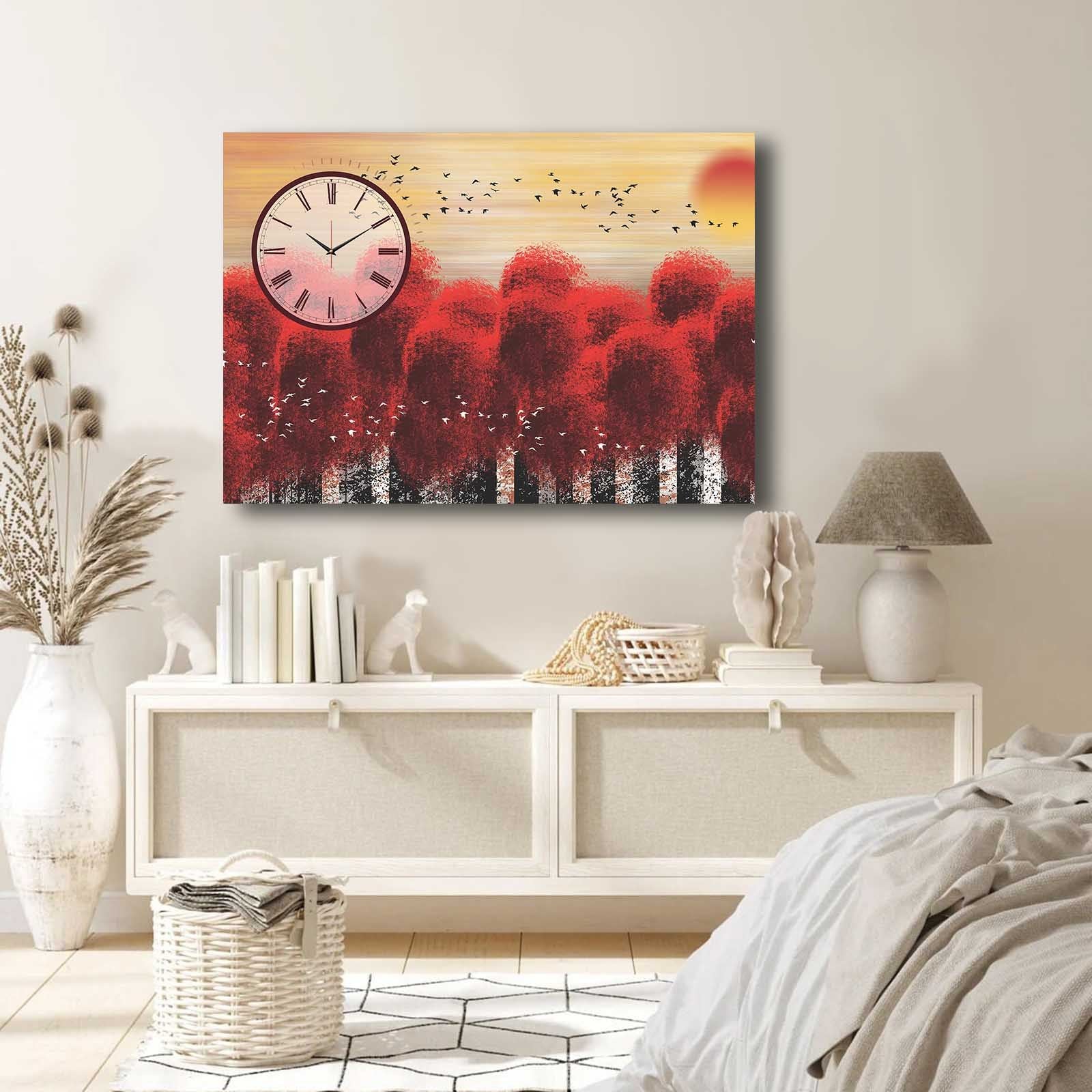 Relógio de Parede em Tela Suede Multicolor 70x100 cm com Moldura de Madeira 2,8 cm – 70100CS-019