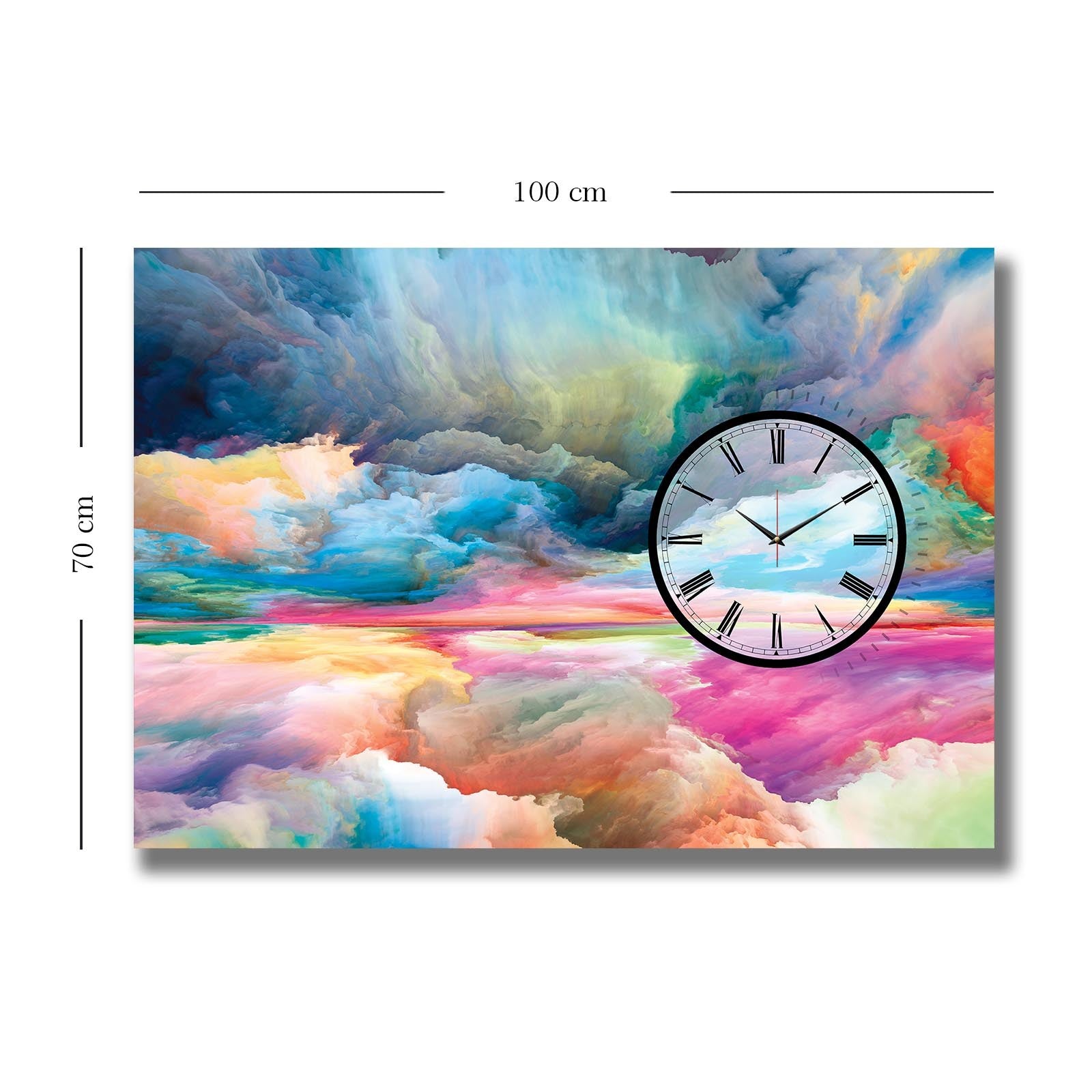 Relógio de Parede em Tela de Camurça 70x100 cm – Multicolor, Moldura 100% Madeira (2,8 cm)