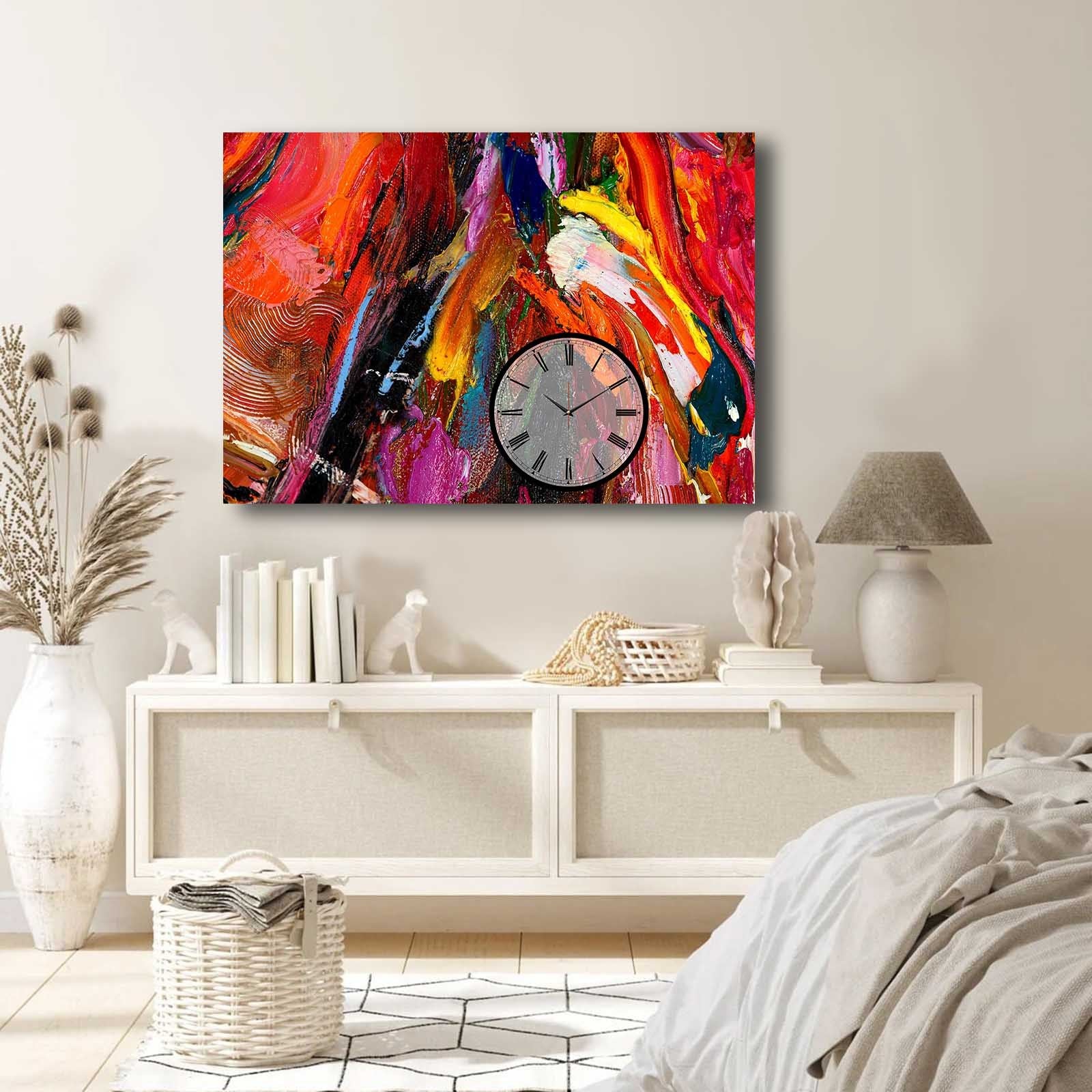 Relógio de Parede em Tela Suede 100% 70x100 cm, Multicolor, Moldura de Madeira (2,8 cm) – 70100CS-021