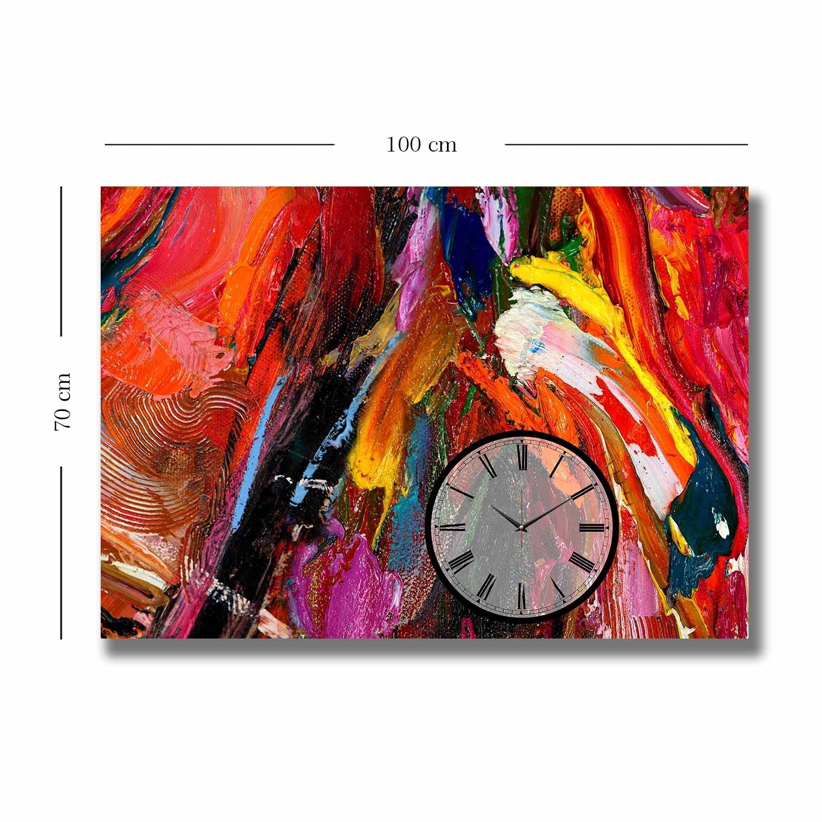 Relógio de Parede em Tela Suede 100% 70x100 cm, Multicolor, Moldura de Madeira (2,8 cm) – 70100CS-021