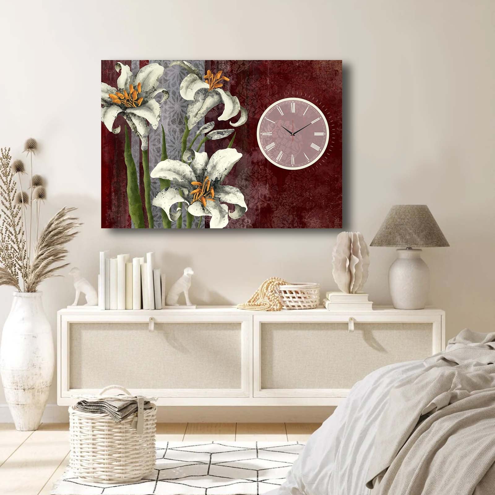 Relógio de Parede em Tela Decorativa Multicolor 70x100 cm, Suede 100%, Moldura de Madeira 2,8 cm (Modelo 70100CS-023)