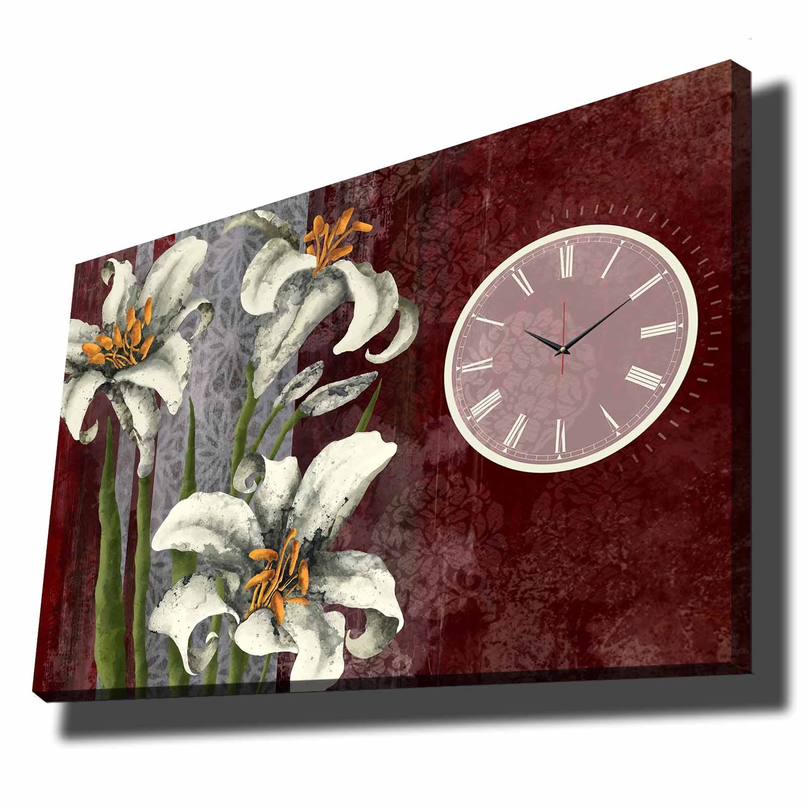 Relógio de Parede em Tela Decorativa Multicolor 70x100 cm, Suede 100%, Moldura de Madeira 2,8 cm (Modelo 70100CS-023)
