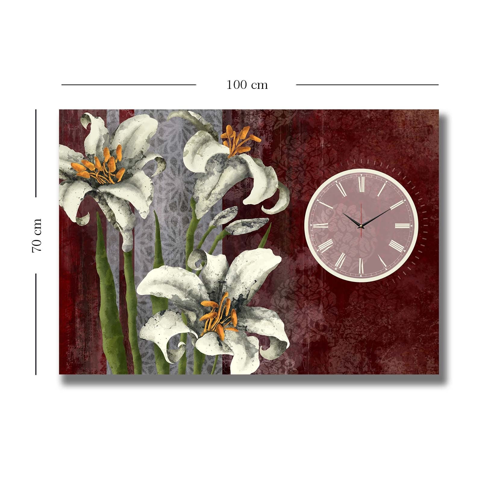 Relógio de Parede em Tela Decorativa Multicolor 70x100 cm, Suede 100%, Moldura de Madeira 2,8 cm (Modelo 70100CS-023)