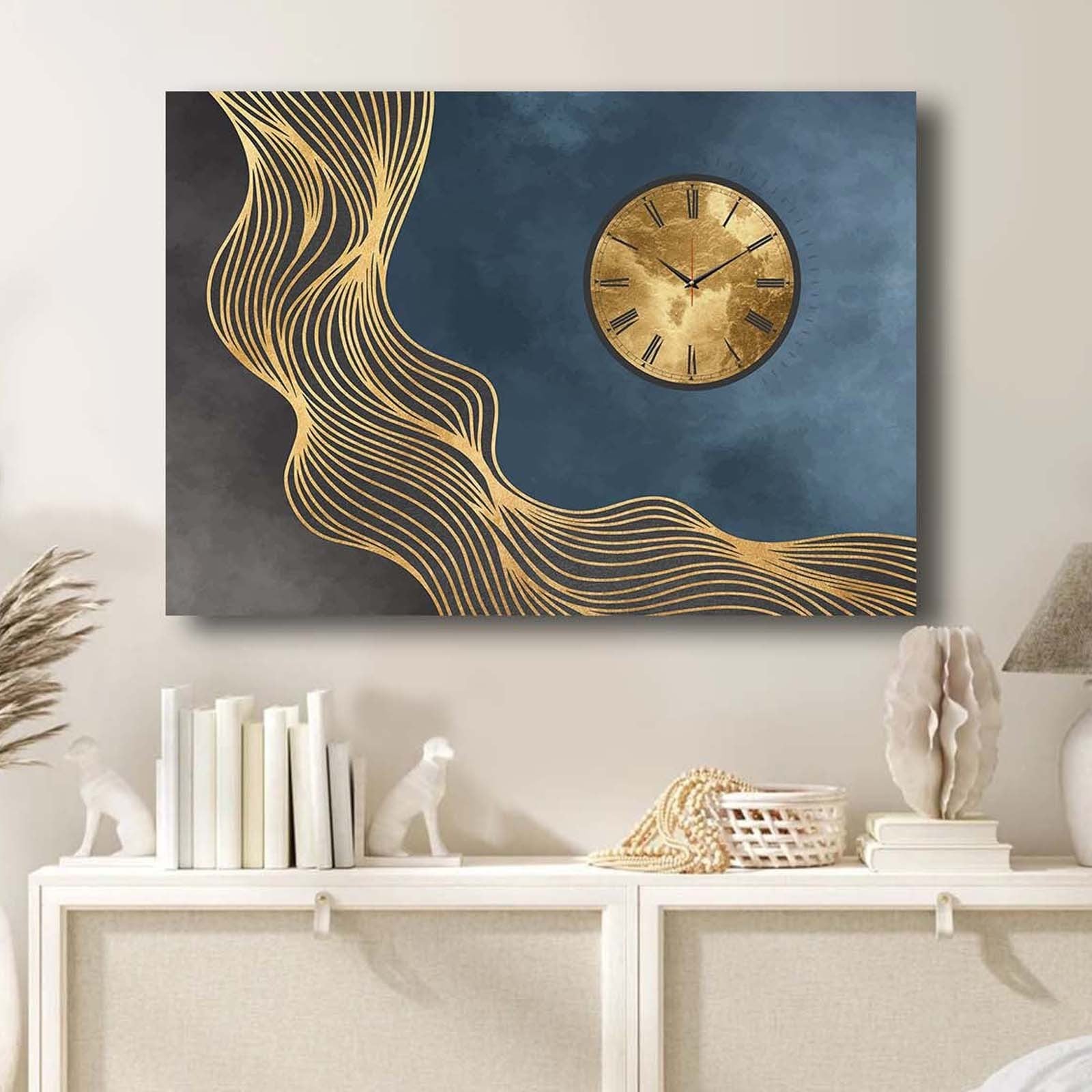 Relógio de Parede Decorativo em Tela Suede 100% – Multicolor, 70 x 100 cm, Moldura de Madeira (2,8 cm)