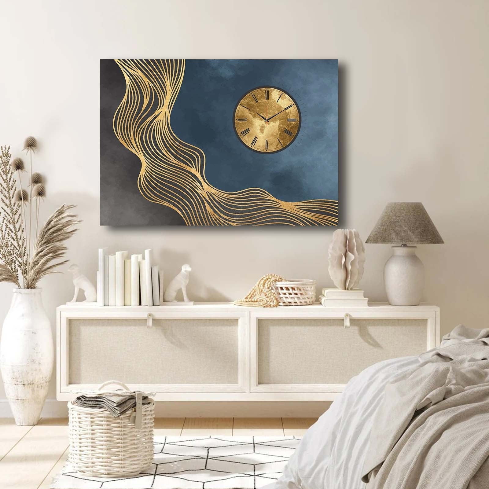 Relógio de Parede Decorativo em Tela Suede 100% – Multicolor, 70 x 100 cm, Moldura de Madeira (2,8 cm)