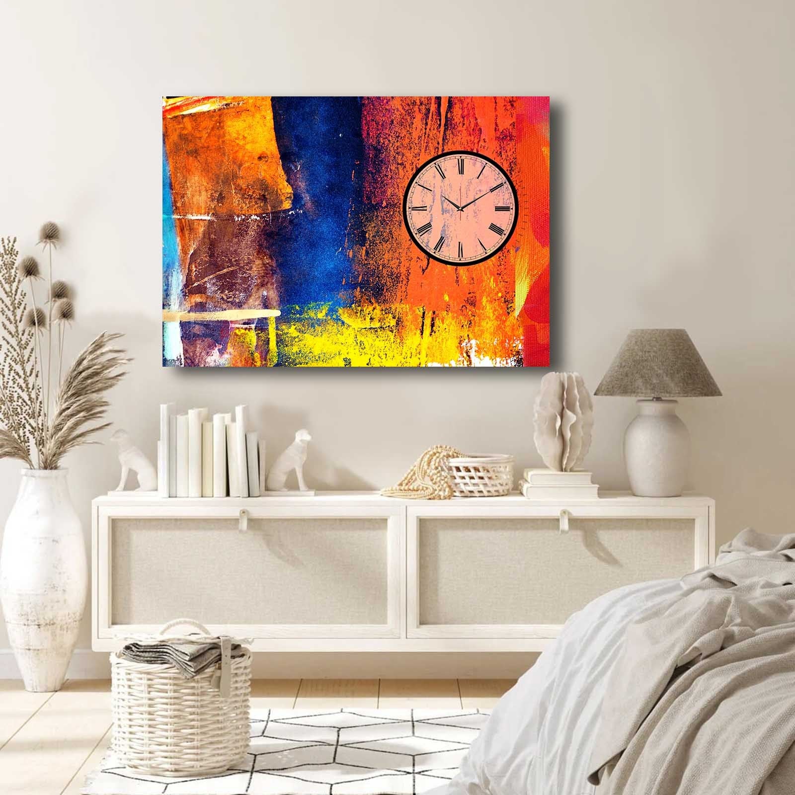 Relógio de Parede Decorativo em Tela Suede 100% 70x100 cm com Moldura de Madeira 2,8 cm – Multicolor (70100CS-027)