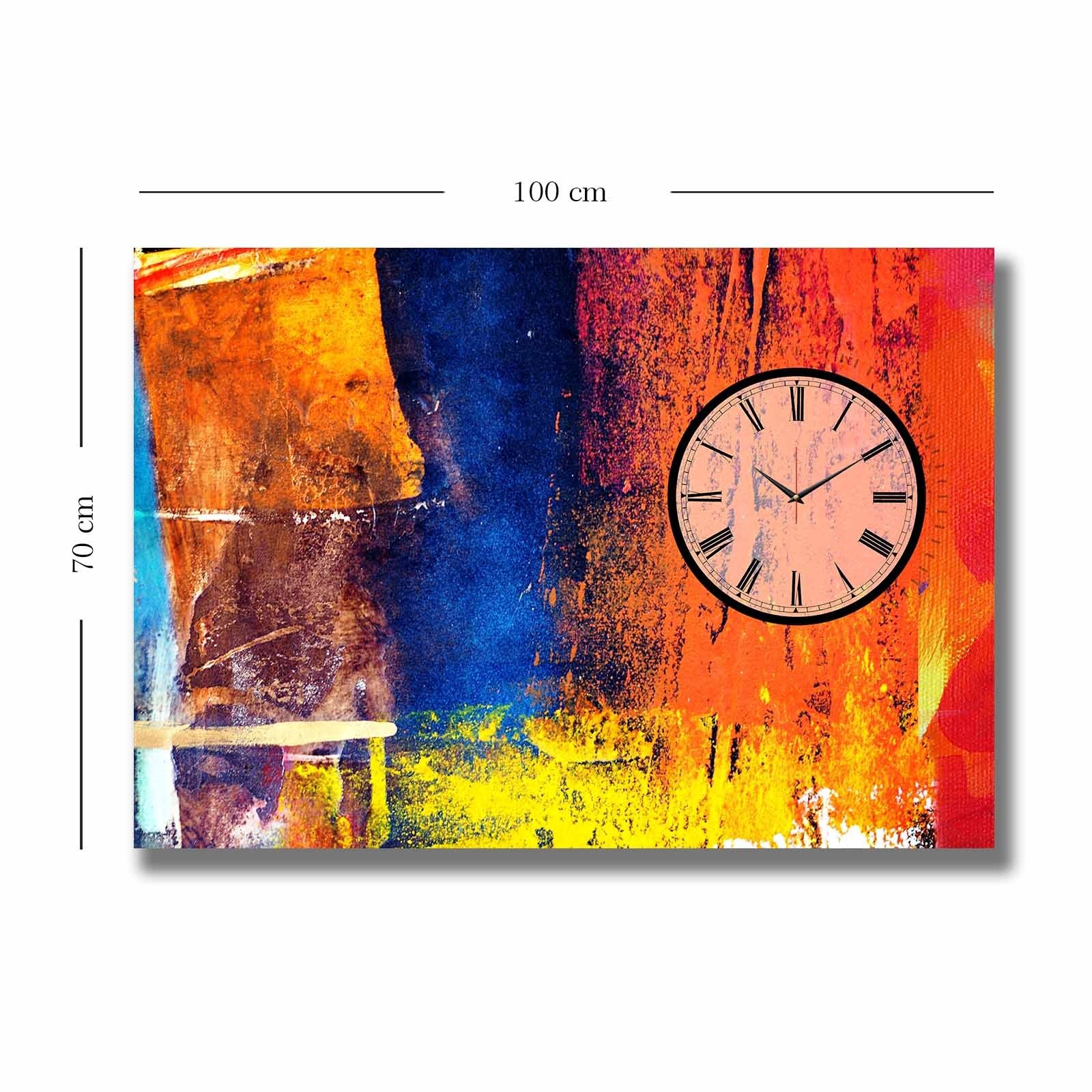 Relógio de Parede Decorativo em Tela Suede 100% 70x100 cm com Moldura de Madeira 2,8 cm – Multicolor (70100CS-027)