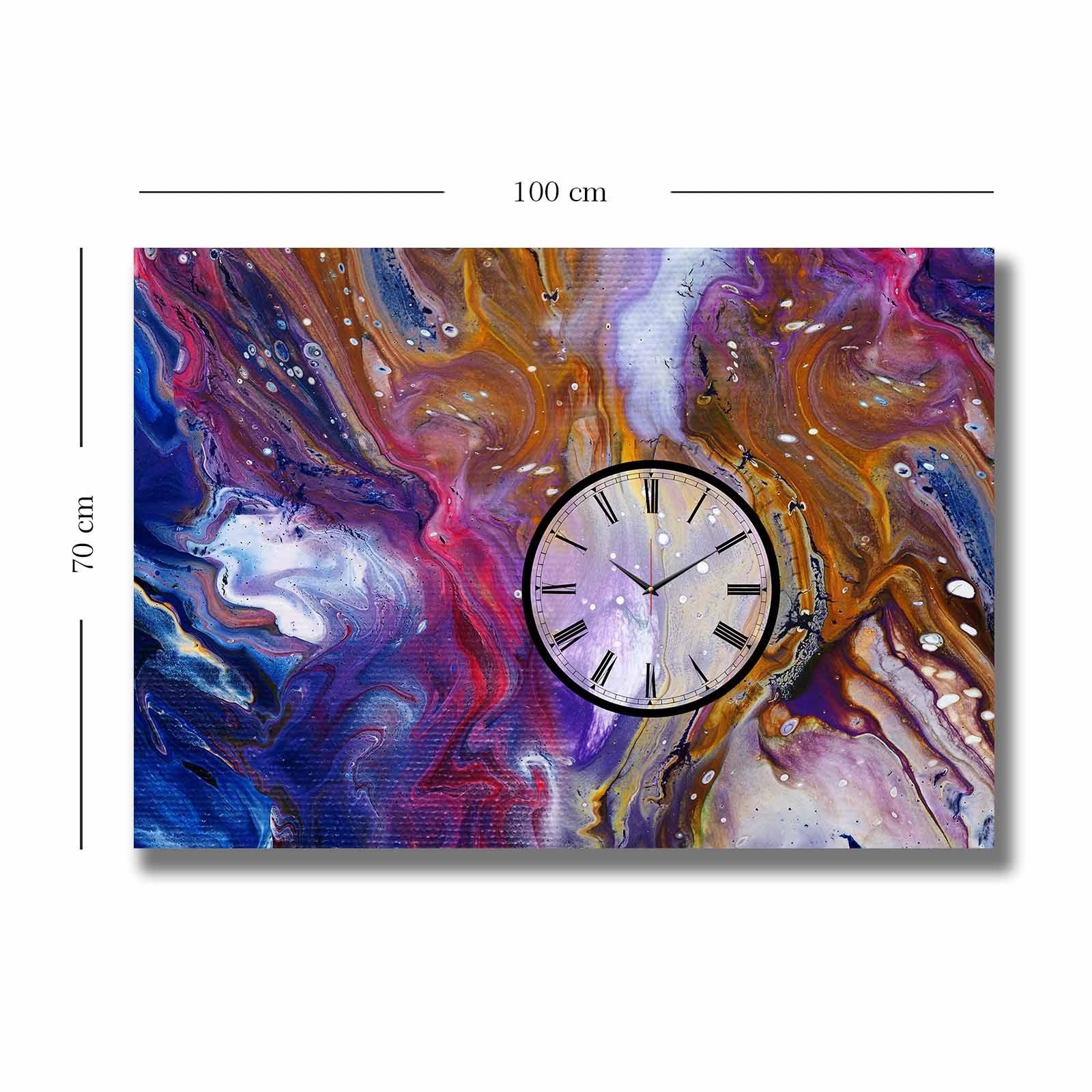 Relógio de Parede em Tela Decorativa Multicolor 70x100 cm | Tela de Camurça 100% | Moldura de Madeira 2,8 cm