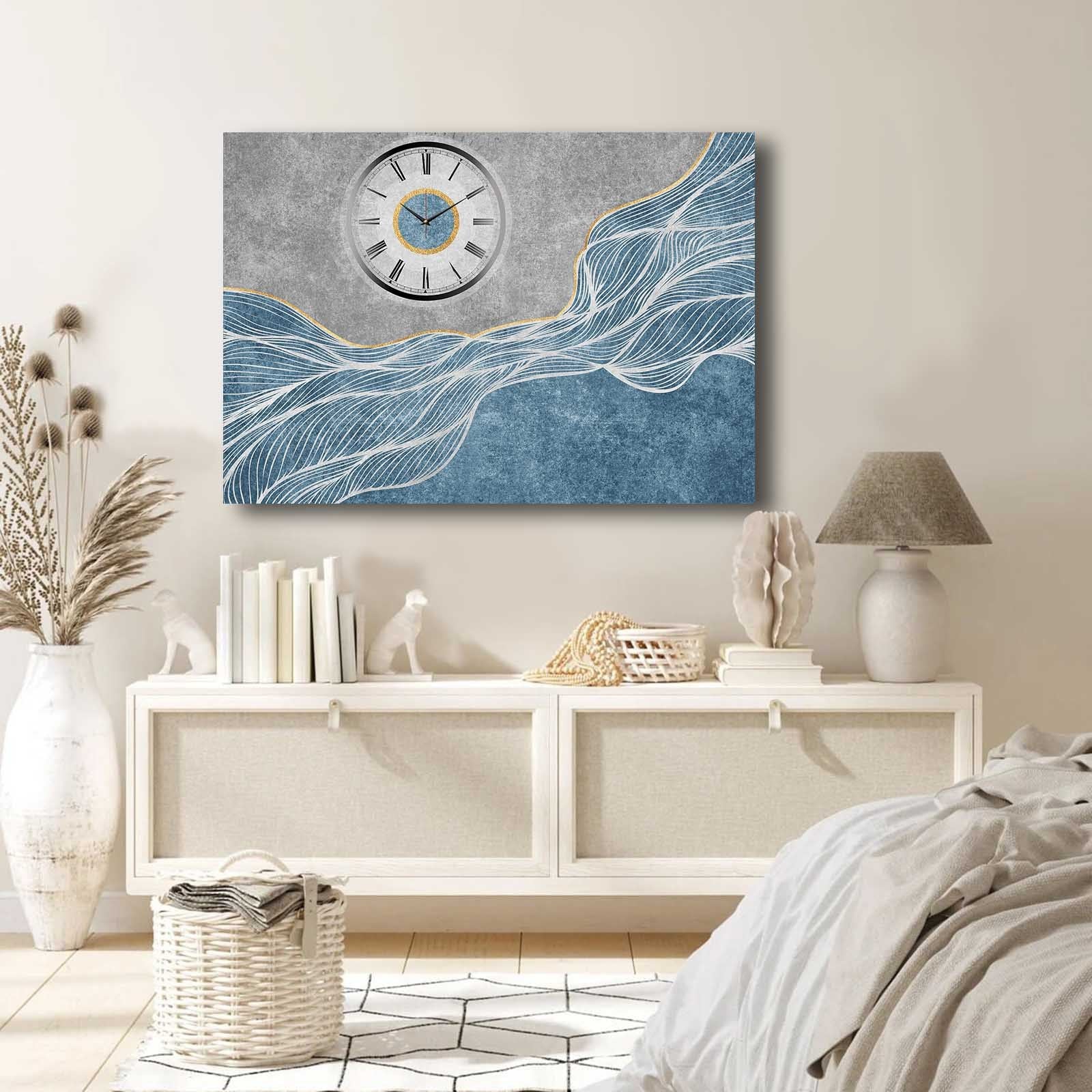 Relógio de Parede Decorativo em Tela Suede 100% 70 x 100 cm, Multicolor, Moldura de Madeira 2,8 cm (70100CS-029)