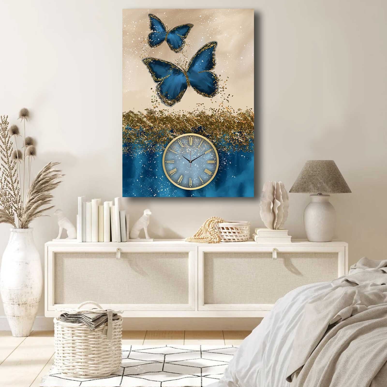 Relógio de Parede em Tela Multicolor 70x100 cm — Camurça 100% e Moldura de Madeira (2,8 cm) | 70100CS-030