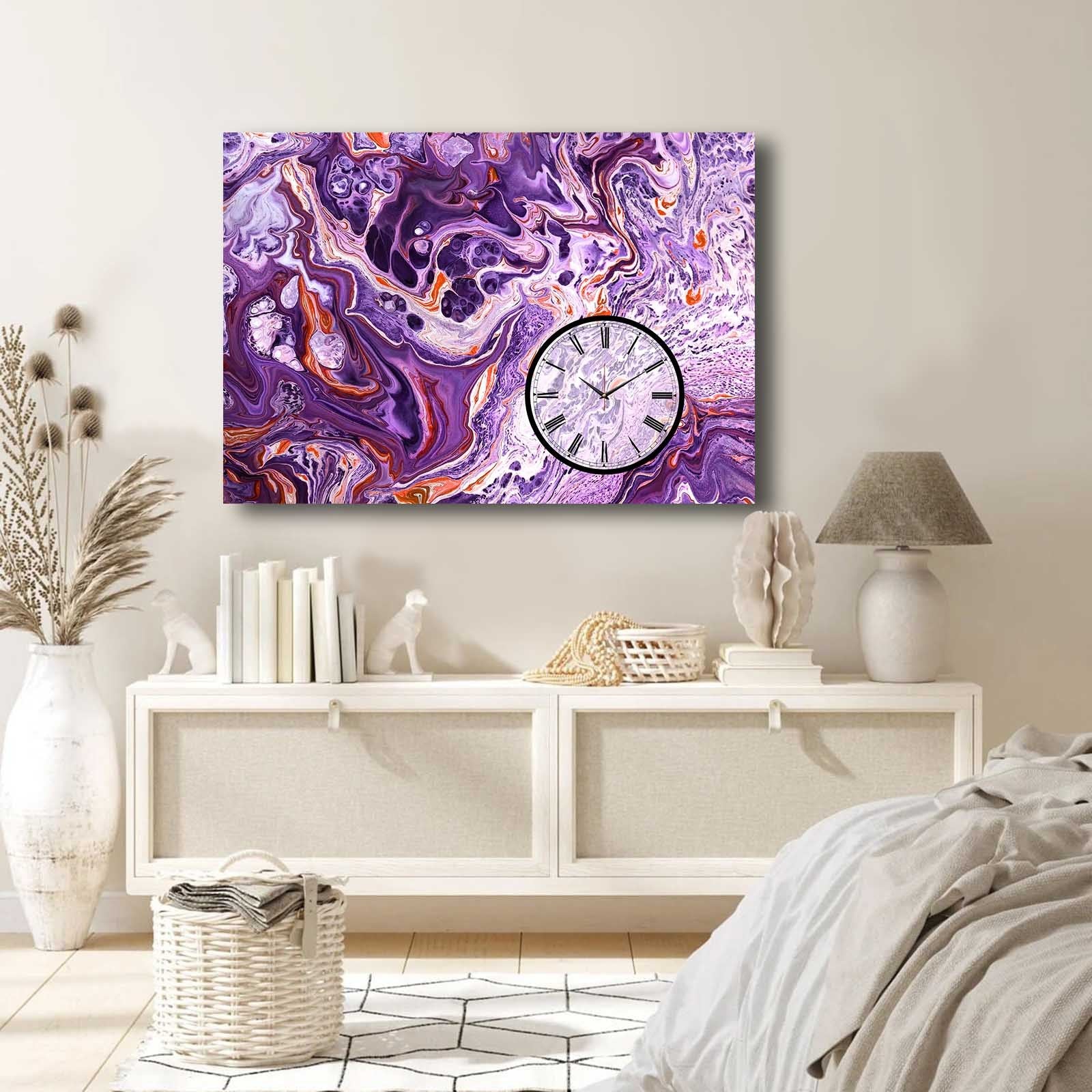 Relógio de Parede Decorativo em Tela Suede 100% – 70x100 cm, Moldura de Madeira 2,8 cm, Multicolor (70100CS-031)