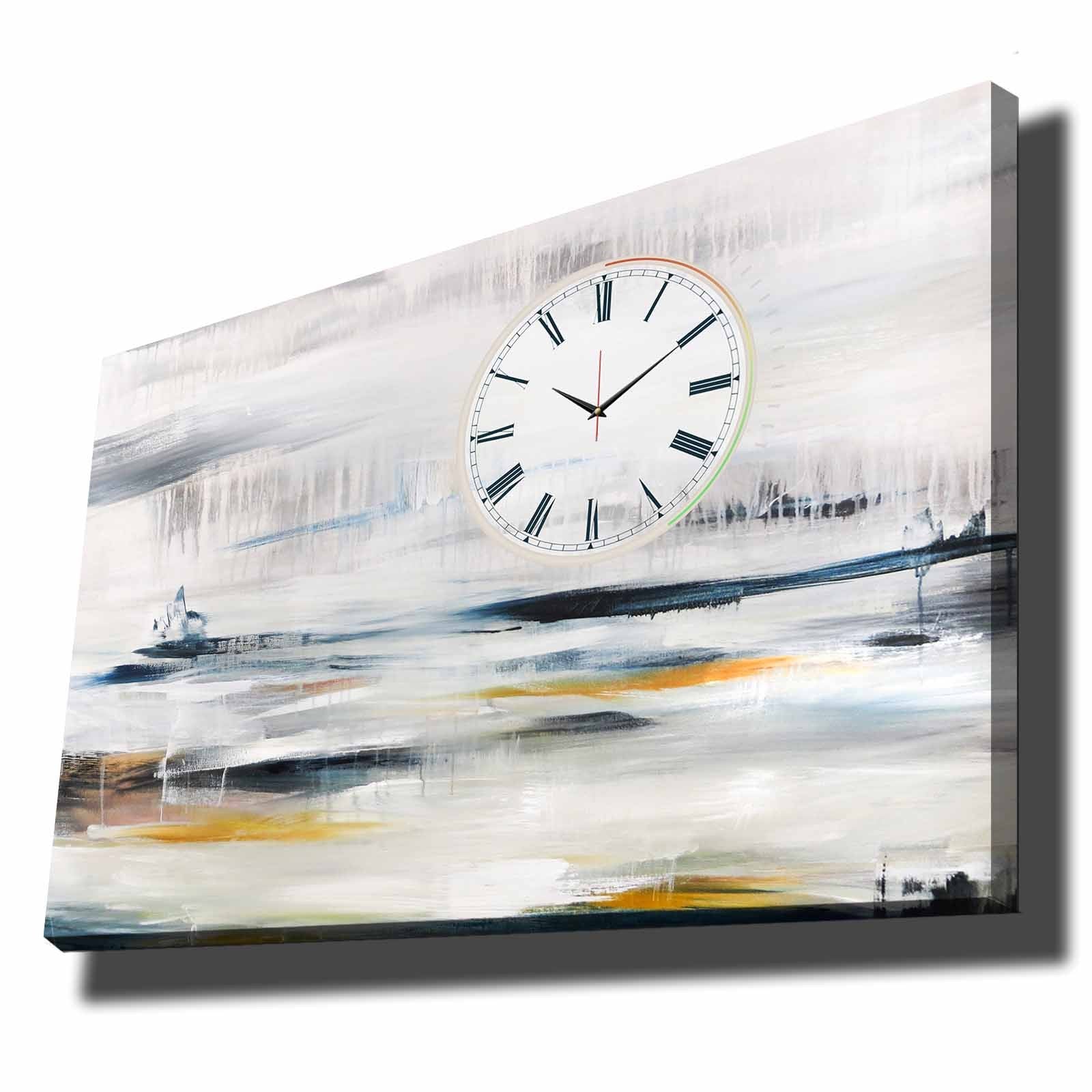 Relógio de Parede em Tela Decorativa Multicolor 70x100 cm – Tela de Camurça 100% e Moldura de Madeira (2,8 cm) | 70100CS-032