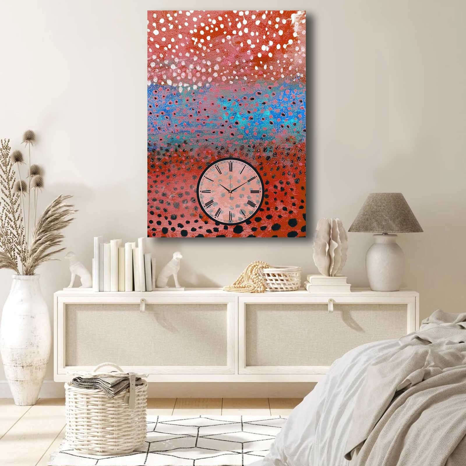 Relógio de Parede em Tela Decorativa 70x100 cm Multicolor – Canvas Suede 100% com Moldura de Madeira 2,8 cm