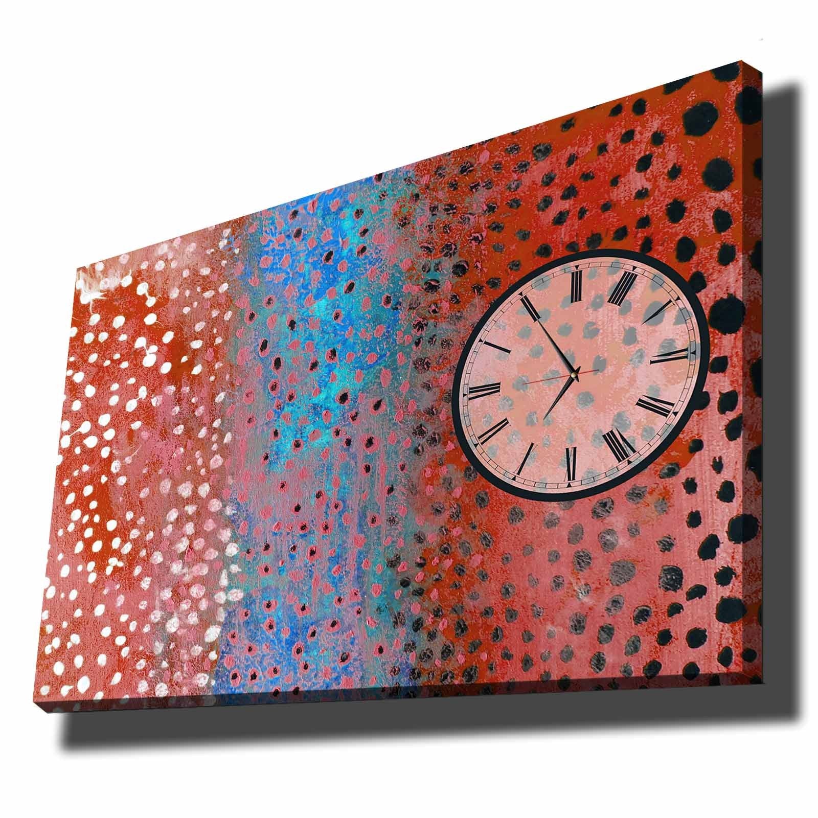 Relógio de Parede em Tela Decorativa 70x100 cm Multicolor – Canvas Suede 100% com Moldura de Madeira 2,8 cm