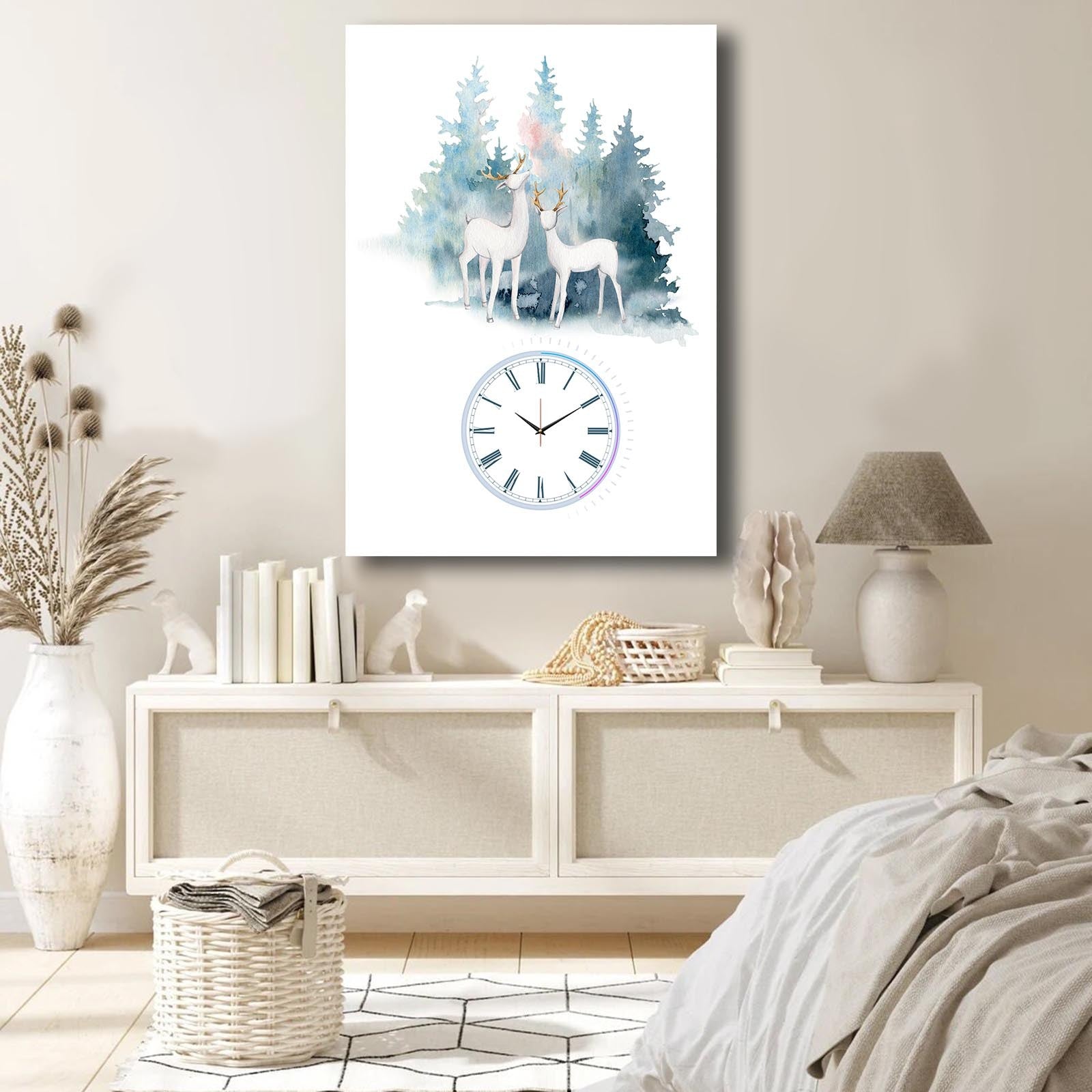 Relógio de Parede em Tela Decorativa Multicolor 70x100 cm, Camurça 100% e Moldura de Madeira 2,8 cm – 70100CS-034