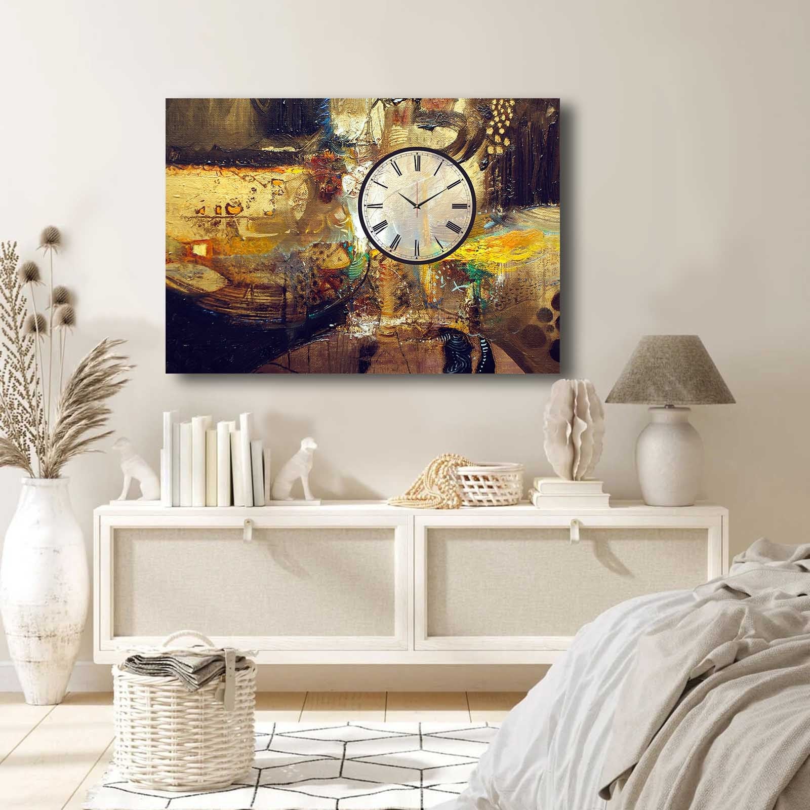 Relógio de Parede em Tela Multicolor 70x100 cm — Camurça 100% com Moldura de Madeira