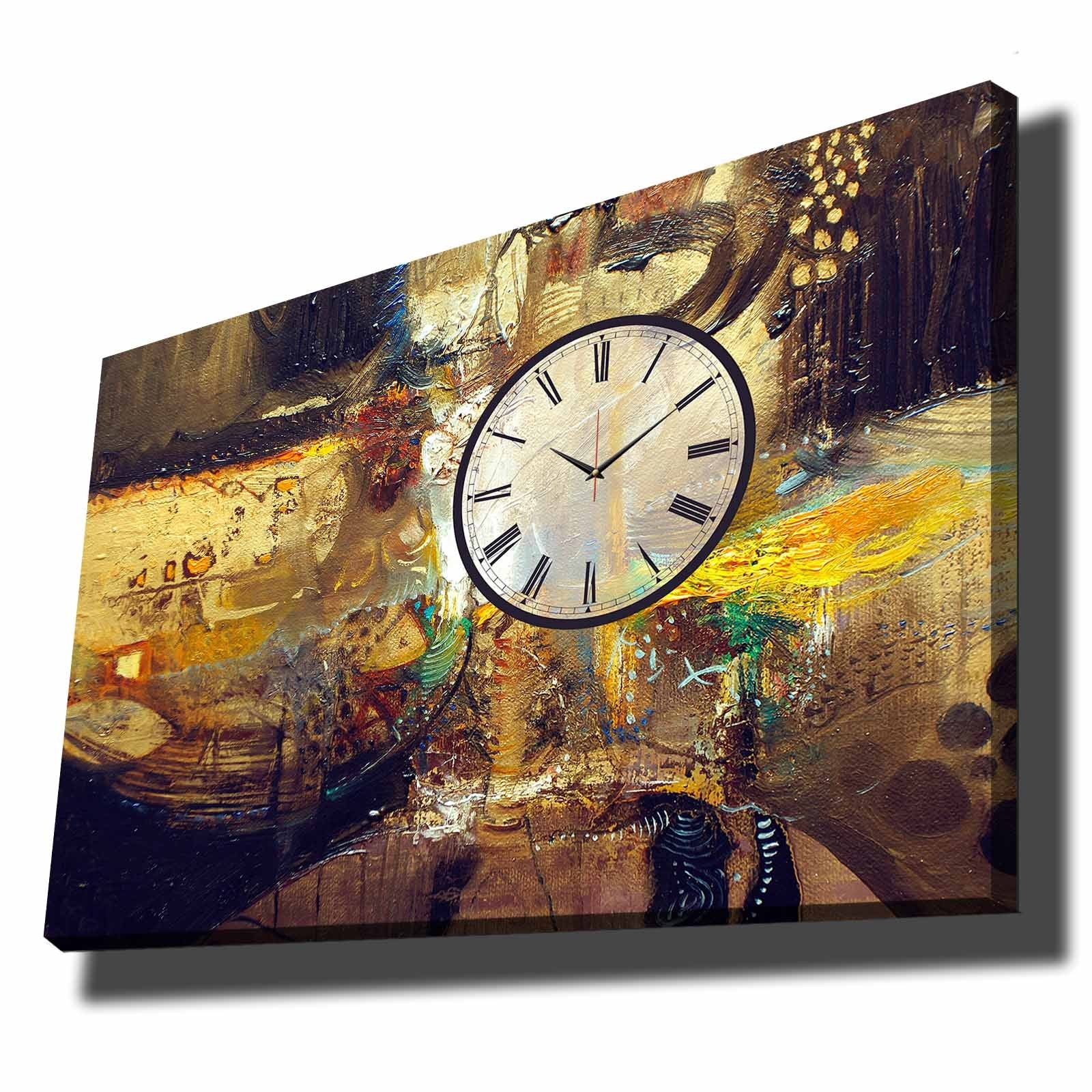 Relógio de Parede em Tela Multicolor 70x100 cm — Camurça 100% com Moldura de Madeira
