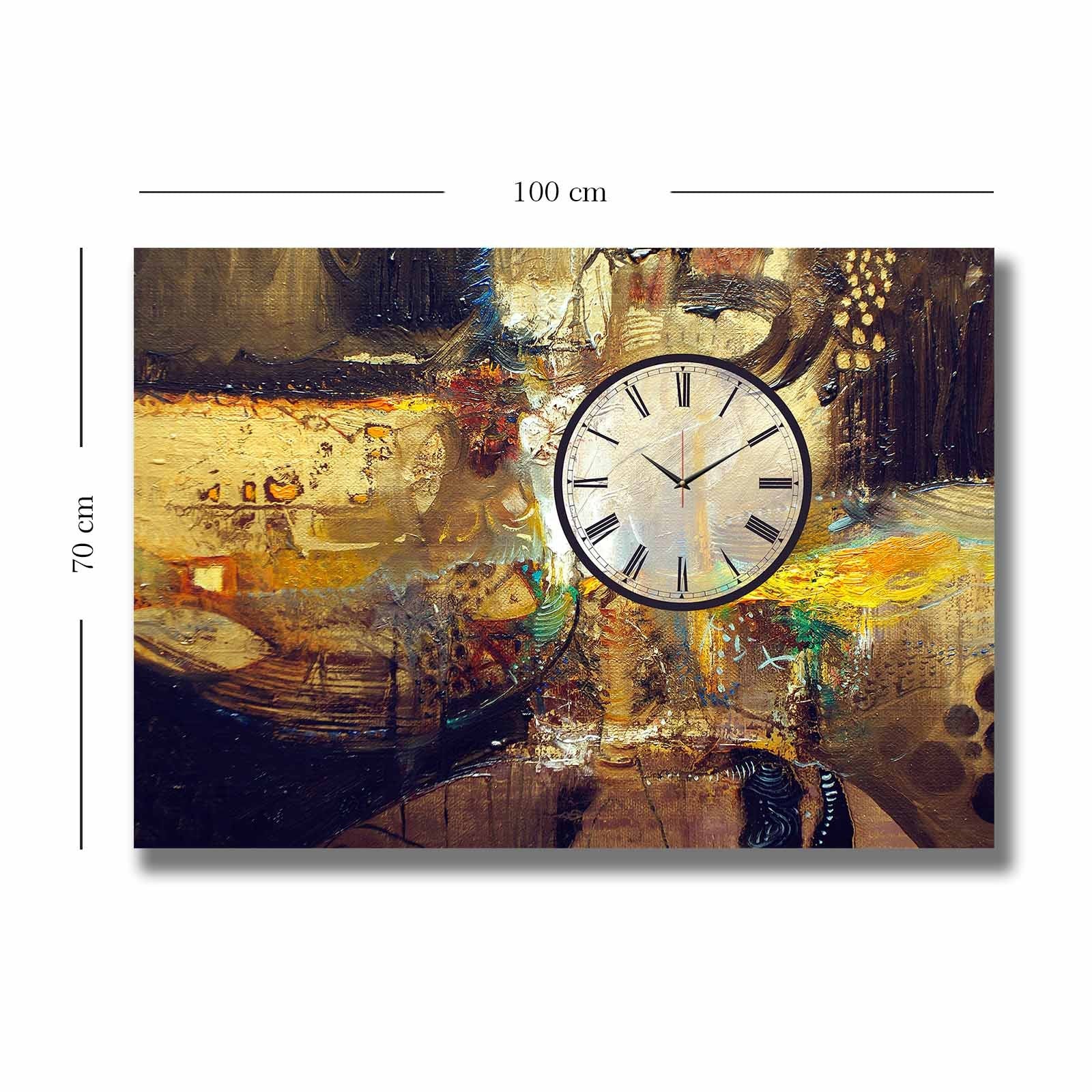 Relógio de Parede em Tela Multicolor 70x100 cm — Camurça 100% com Moldura de Madeira
