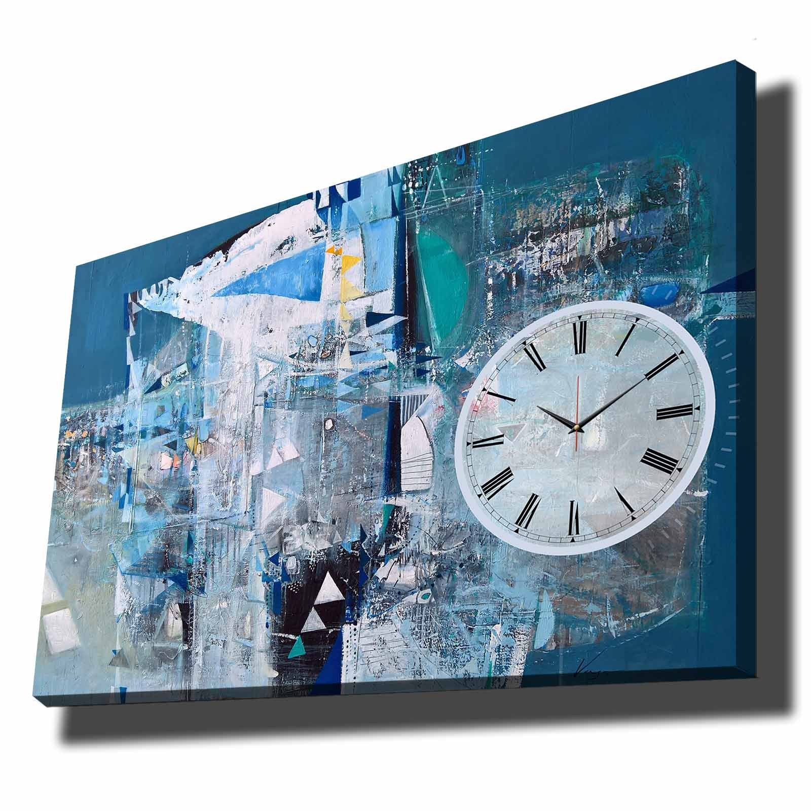 Relógio de Parede em Tela Multicolor 70x100 cm - Camurça 100% e Moldura de Madeira 2,8 cm (70100CS-036)