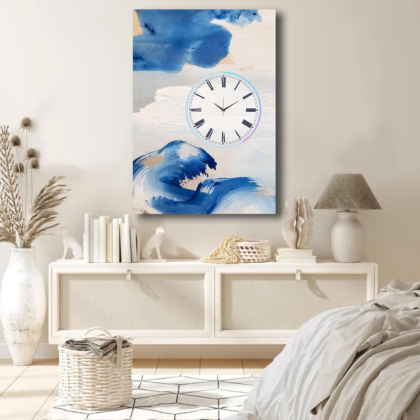 Relógio de Parede Decorativo em Tela Suede Multicolor 70x100 cm com Moldura de Madeira (2,8 cm)