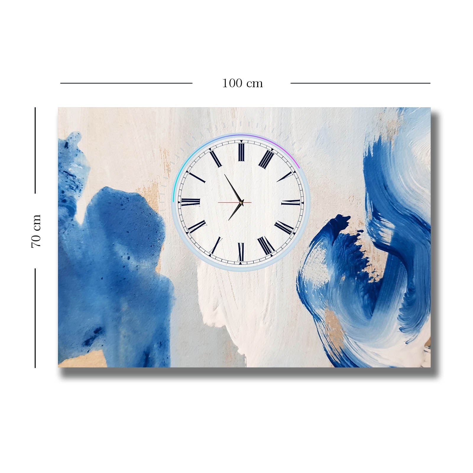 Relógio de Parede Decorativo em Tela Suede Multicolor 70x100 cm com Moldura de Madeira (2,8 cm)