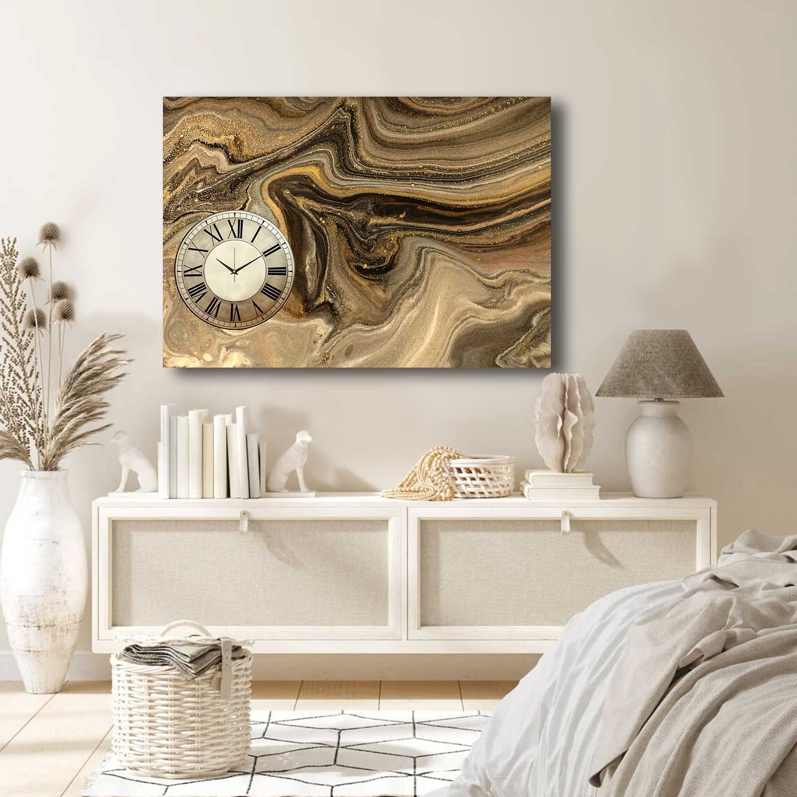 Relógio de Parede em Tela Suede 70x100 cm – Multicolor com Moldura de Madeira (2,8 cm)