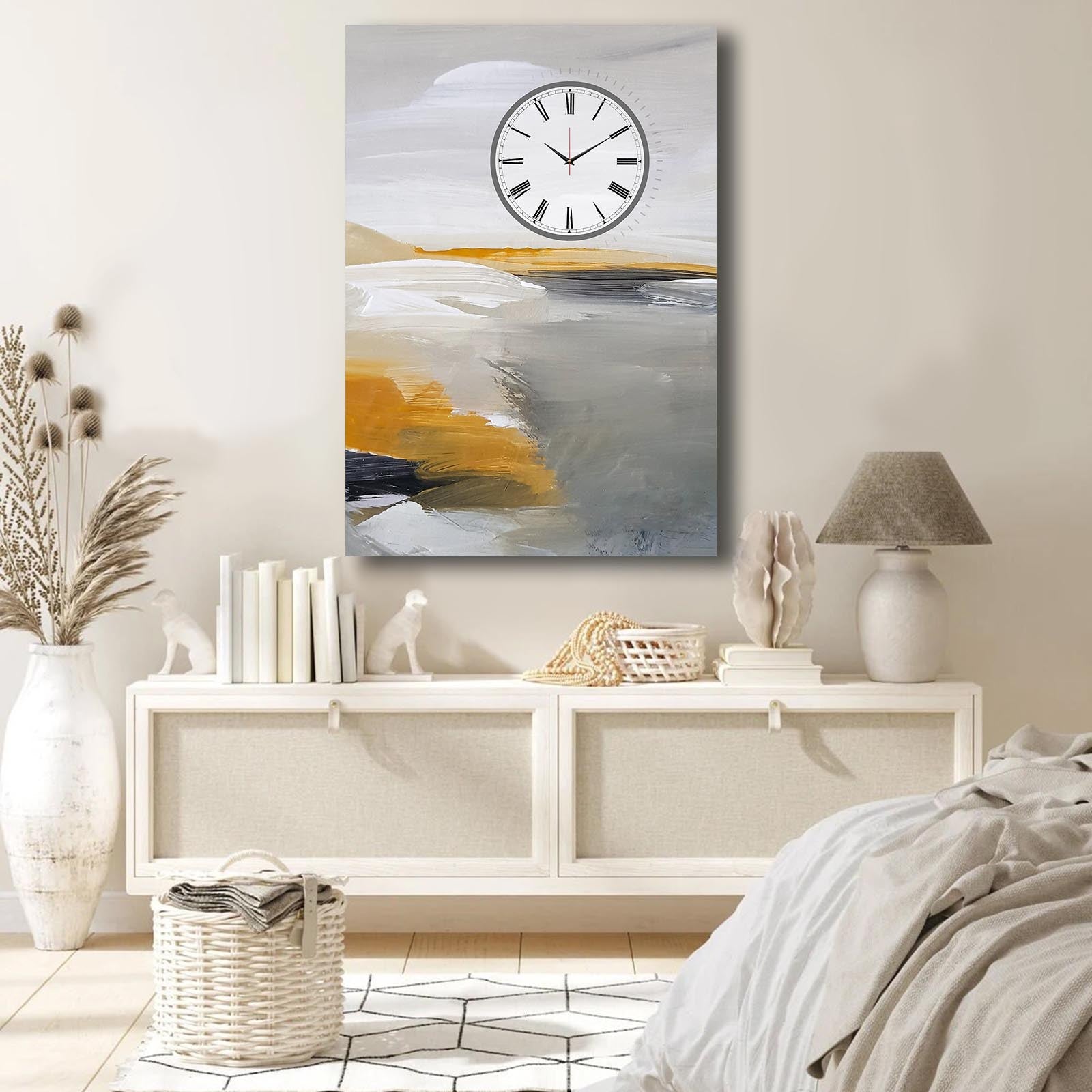 Relógio de Parede em Tela Decorativa Multicolor 70x100 cm, Canvas Suede 100% com Moldura de Madeira 2,8 cm — 70100CS-041