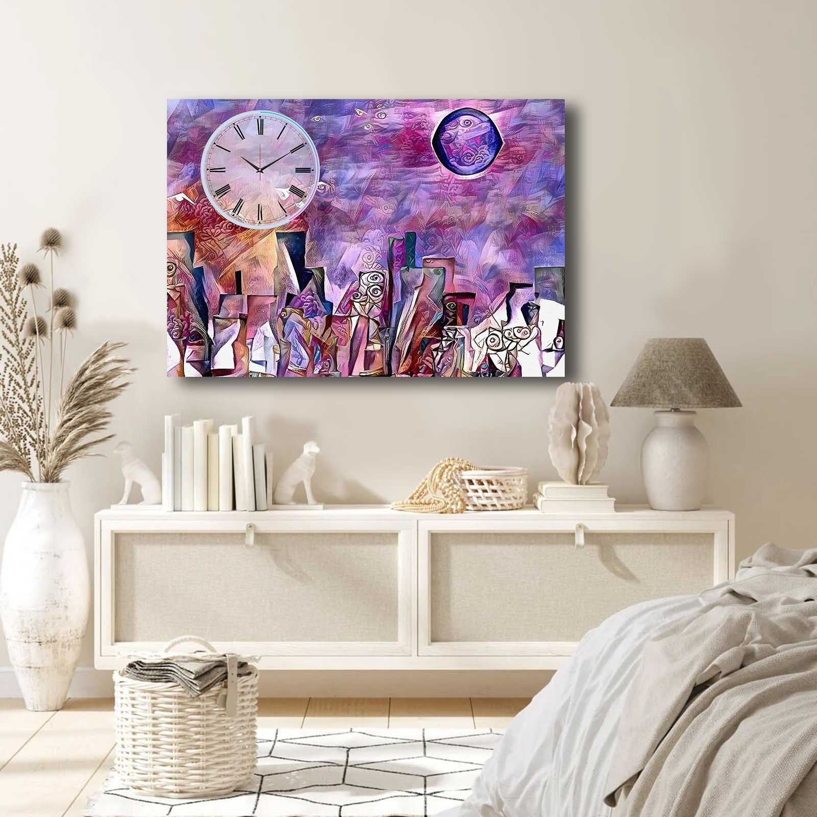 Relógio de Parede em Tela Decorativa 70x100 cm, Multicolor — Tela Suede 100% e Moldura de Madeira 2,8 cm (70100CS-042)