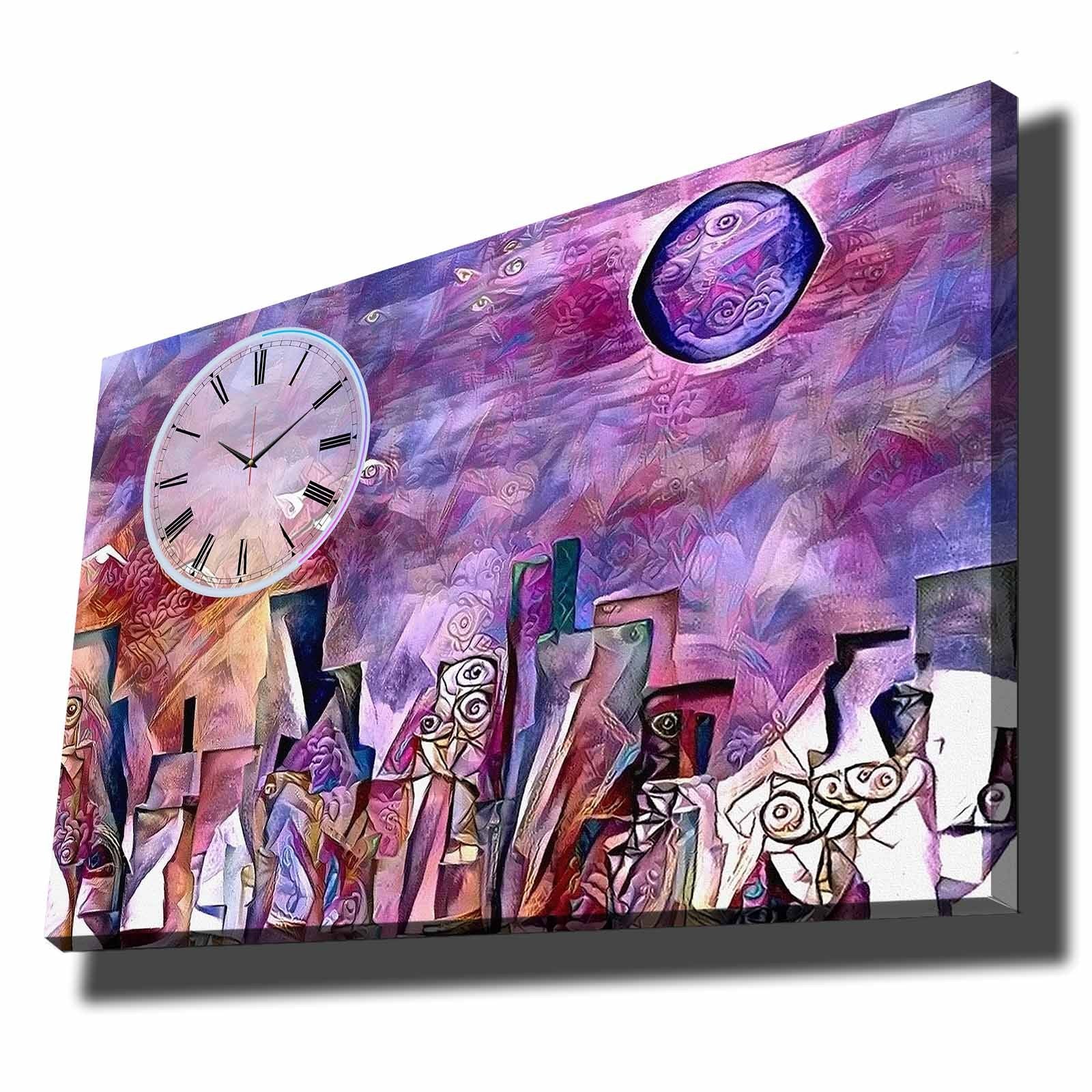 Relógio de Parede em Tela Decorativa 70x100 cm, Multicolor — Tela Suede 100% e Moldura de Madeira 2,8 cm (70100CS-042)