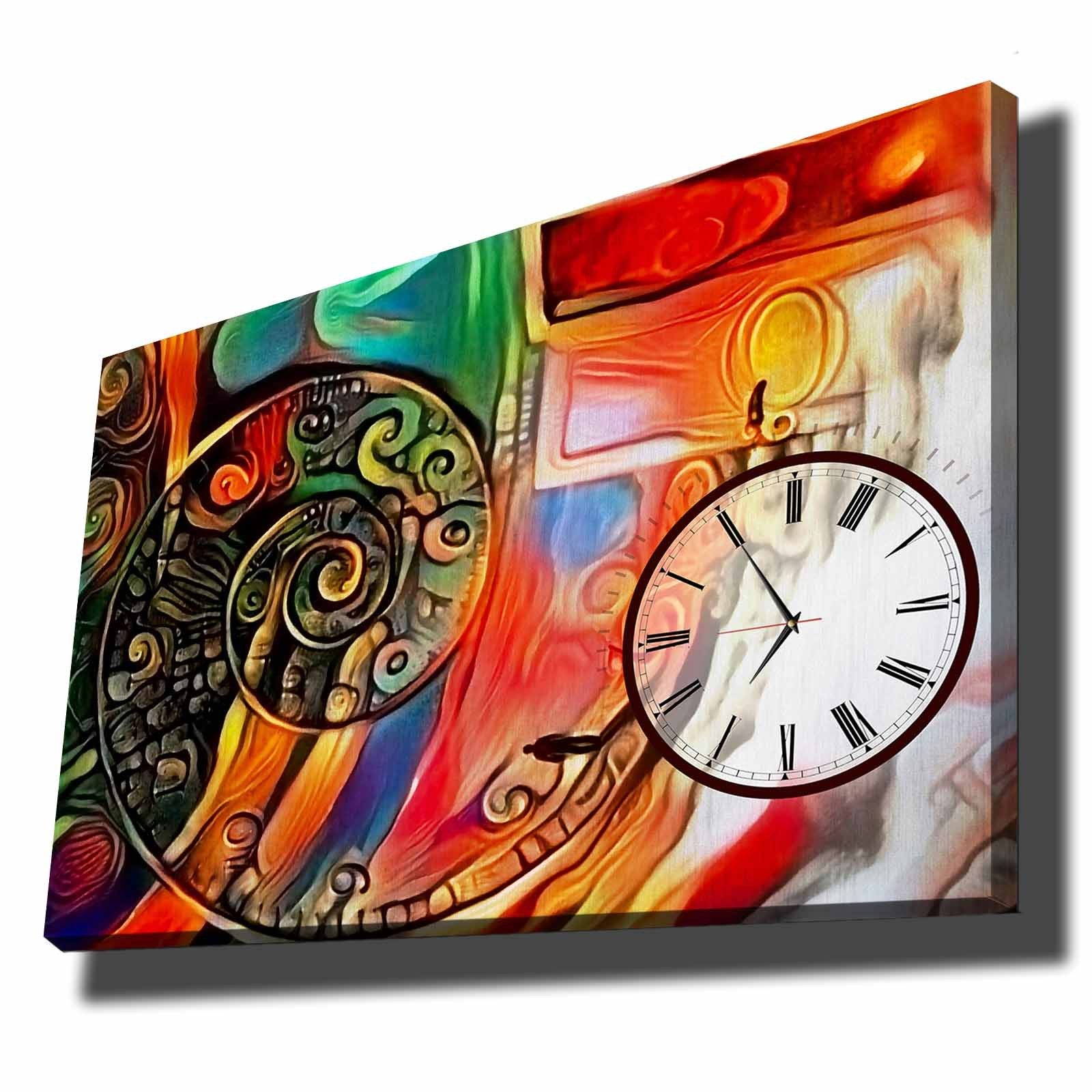 Relógio de Parede em Tela Decorativa 70x100 cm Multicolor — Canvas Suede 100% com Moldura de Madeira (2,8 cm)