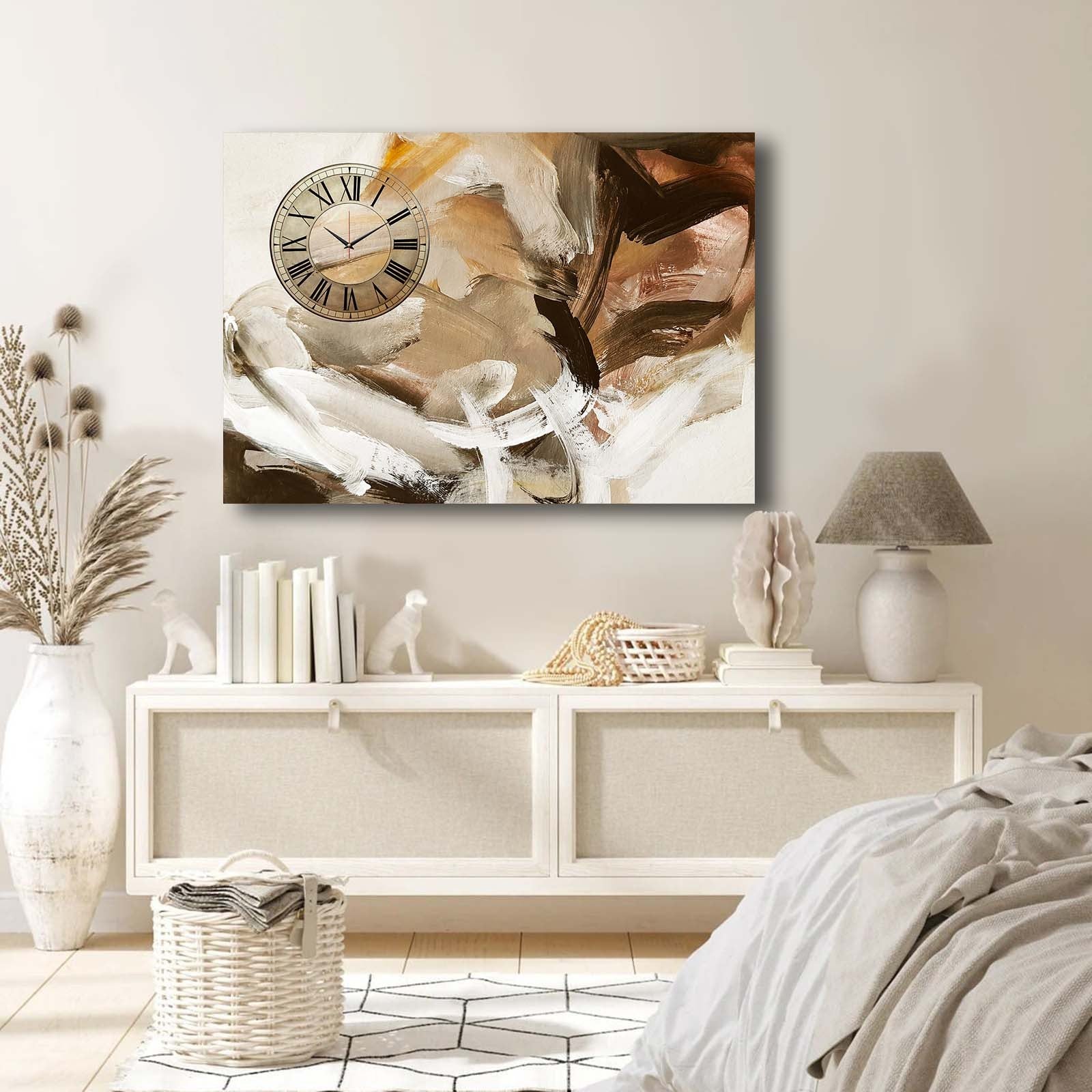 Relógio de Parede Decorativo em Tela Suede 70x100 cm Multicolor com Moldura de Madeira (70100CS-045)
