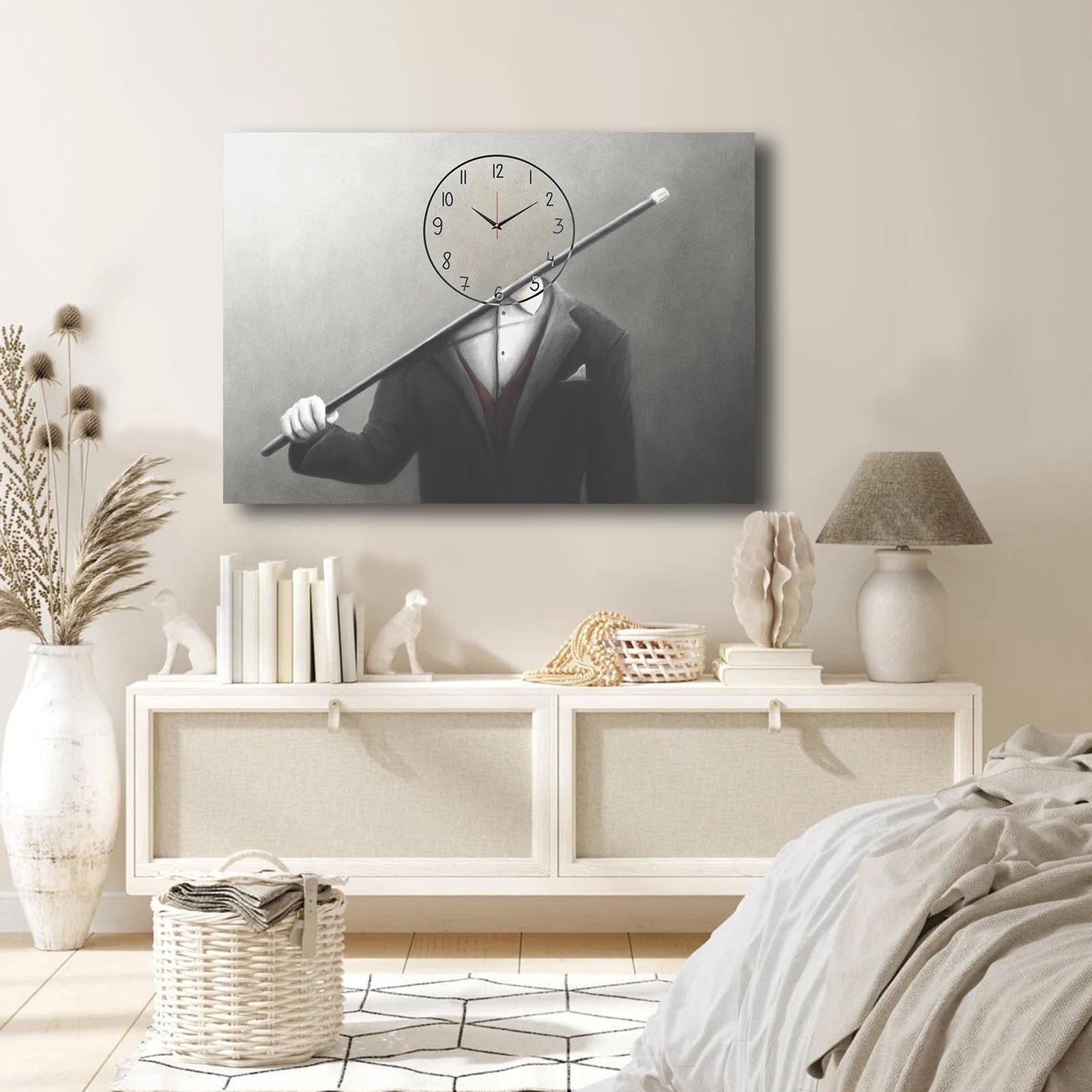 Relógio de Parede em Tela Decorativa Multicolor 70x100 cm — Tela 100% Camurça, Moldura de Madeira 2,8 cm