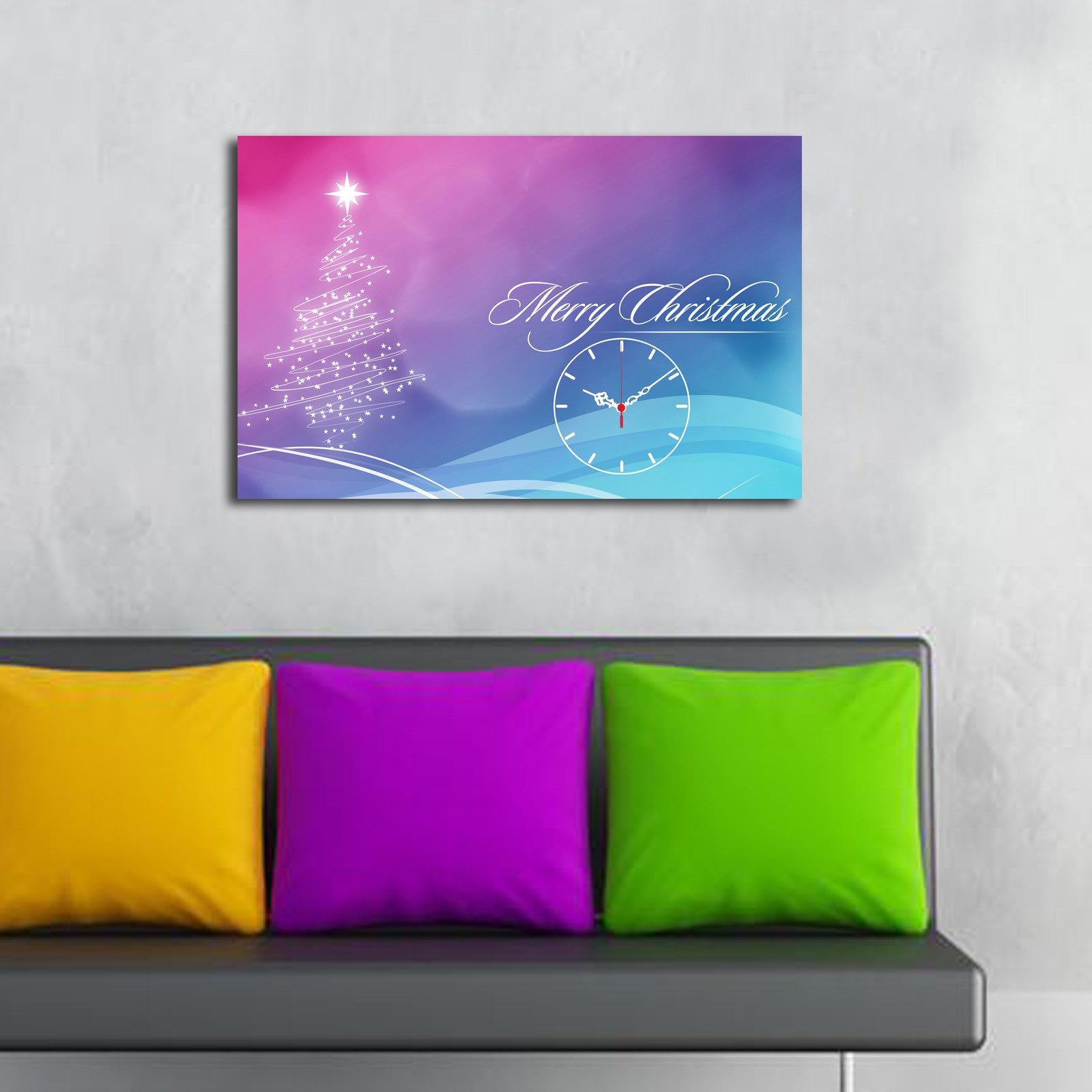 Relógio de Parede Decorativo em Tela Suede 100% YYCS-5 Multicolor 45x70 cm com Moldura de Madeira 3 cm