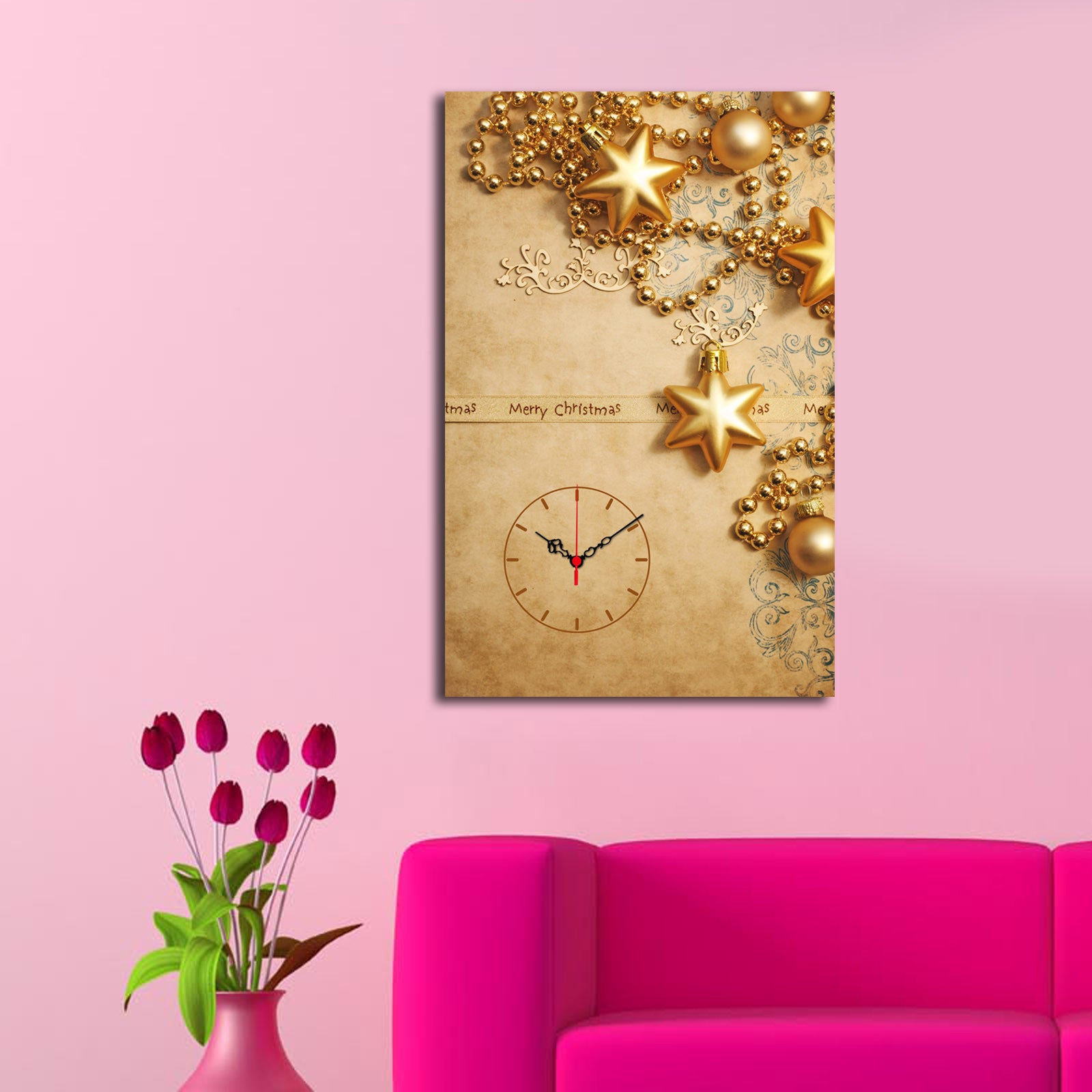 Relógio de Parede Decorativo em Tela Suede 100% YYCS-7 Multicolor 45x70 cm, Moldura de Madeira 3 cm (Ref. 229CST1607)