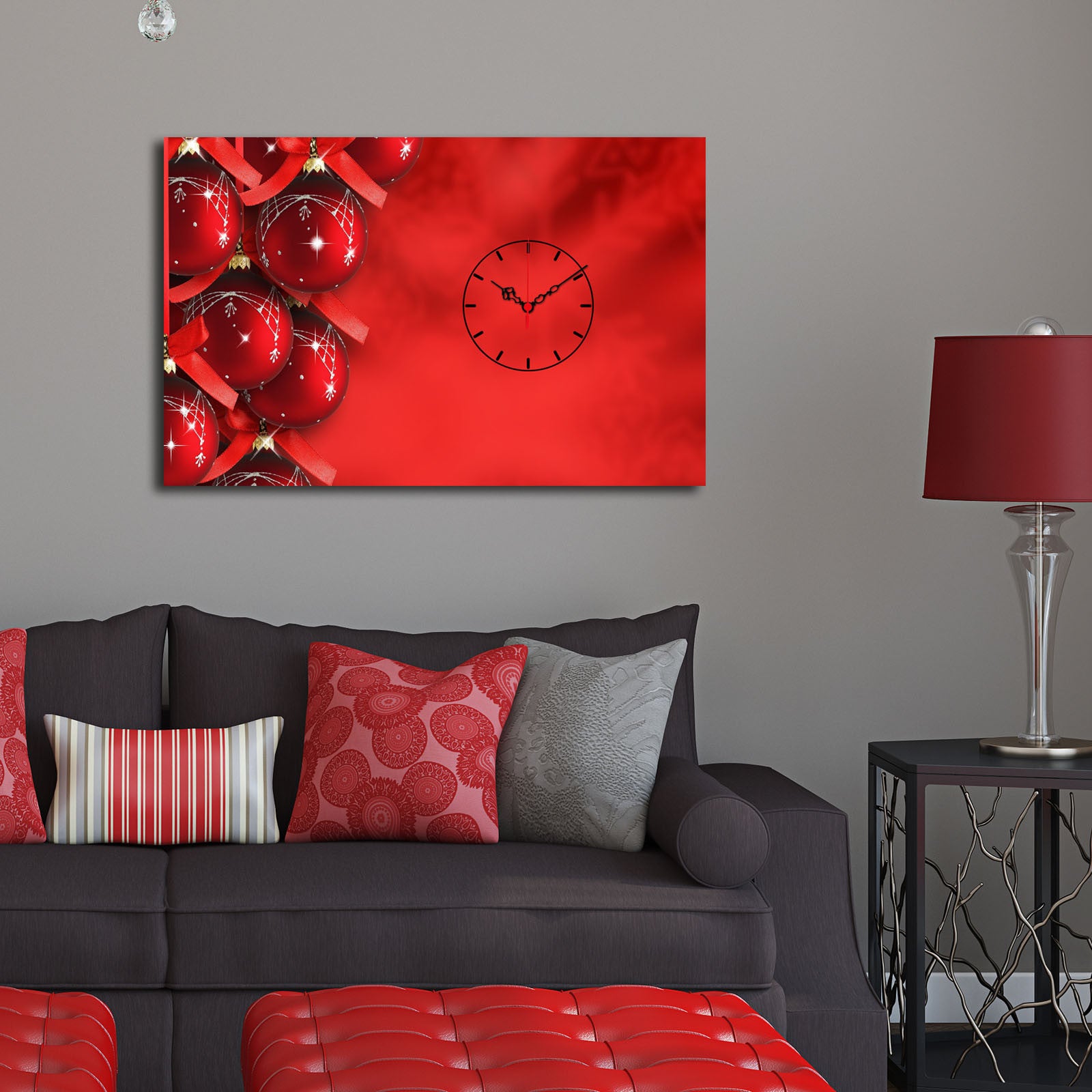 Relógio de Parede Decorativo em Tela Suede Multicolor 45x70 cm com Moldura de Madeira 3 cm