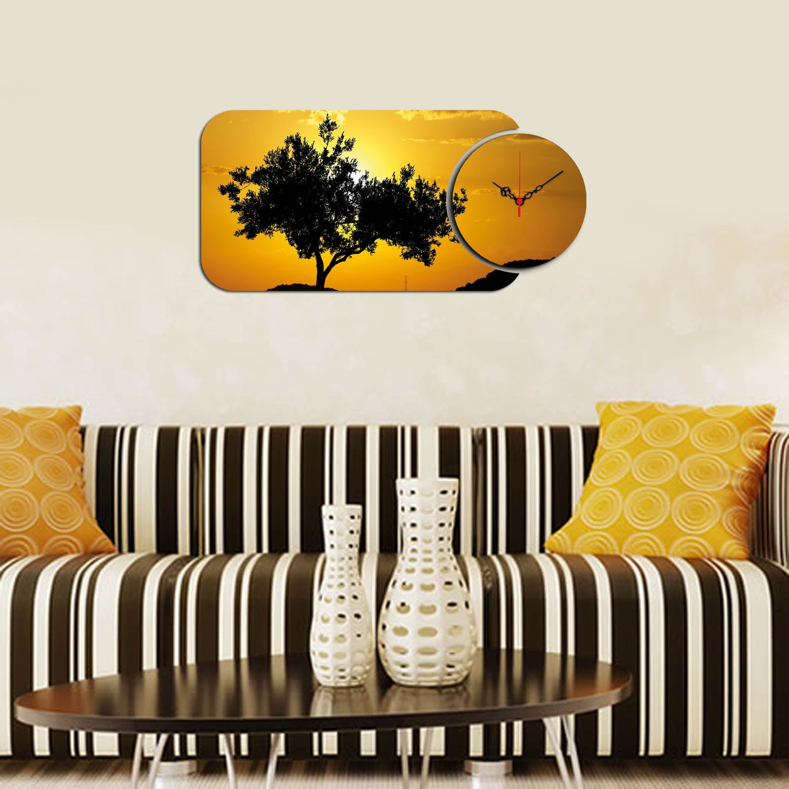 Relógio Decorativo MDF Multicolor YMS-14 - 2 Peças Premium
